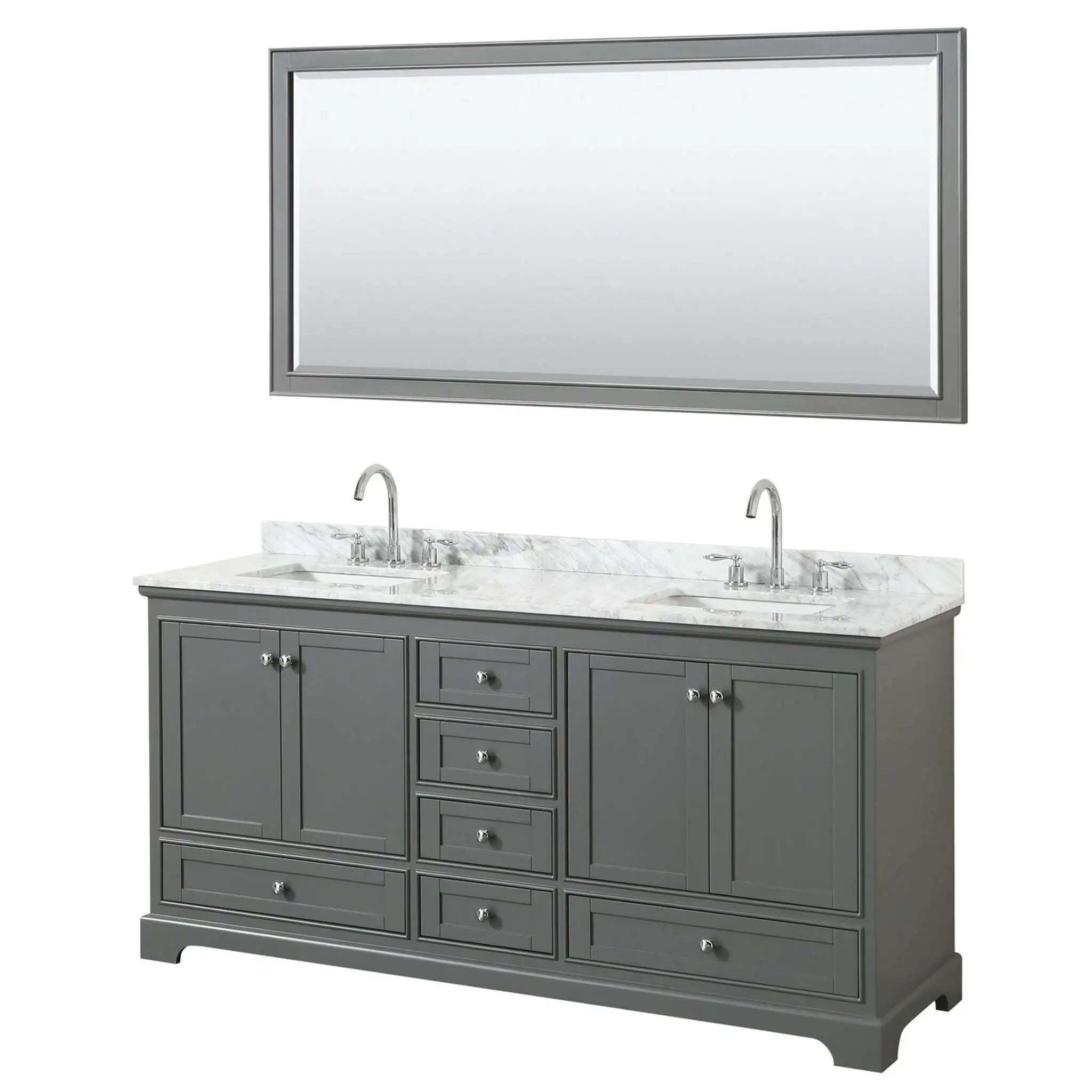 72" Deborah Double Bathroom Vanity in Dark Gray with Polished Chrome Trim & 70" Mirror by Wyndham