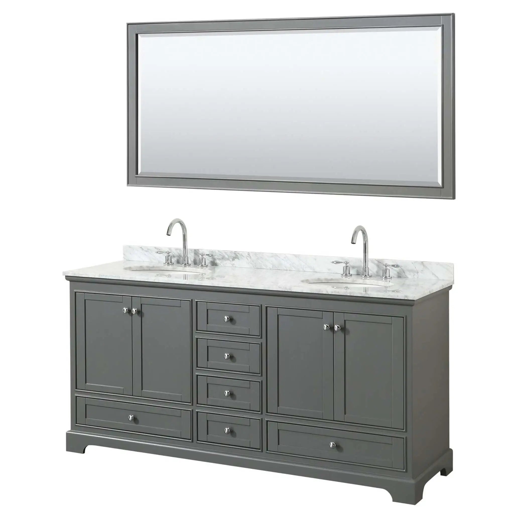 72" Deborah Double Bathroom Vanity in Dark Gray with Polished Chrome Trim & 70" Mirror by Wyndham