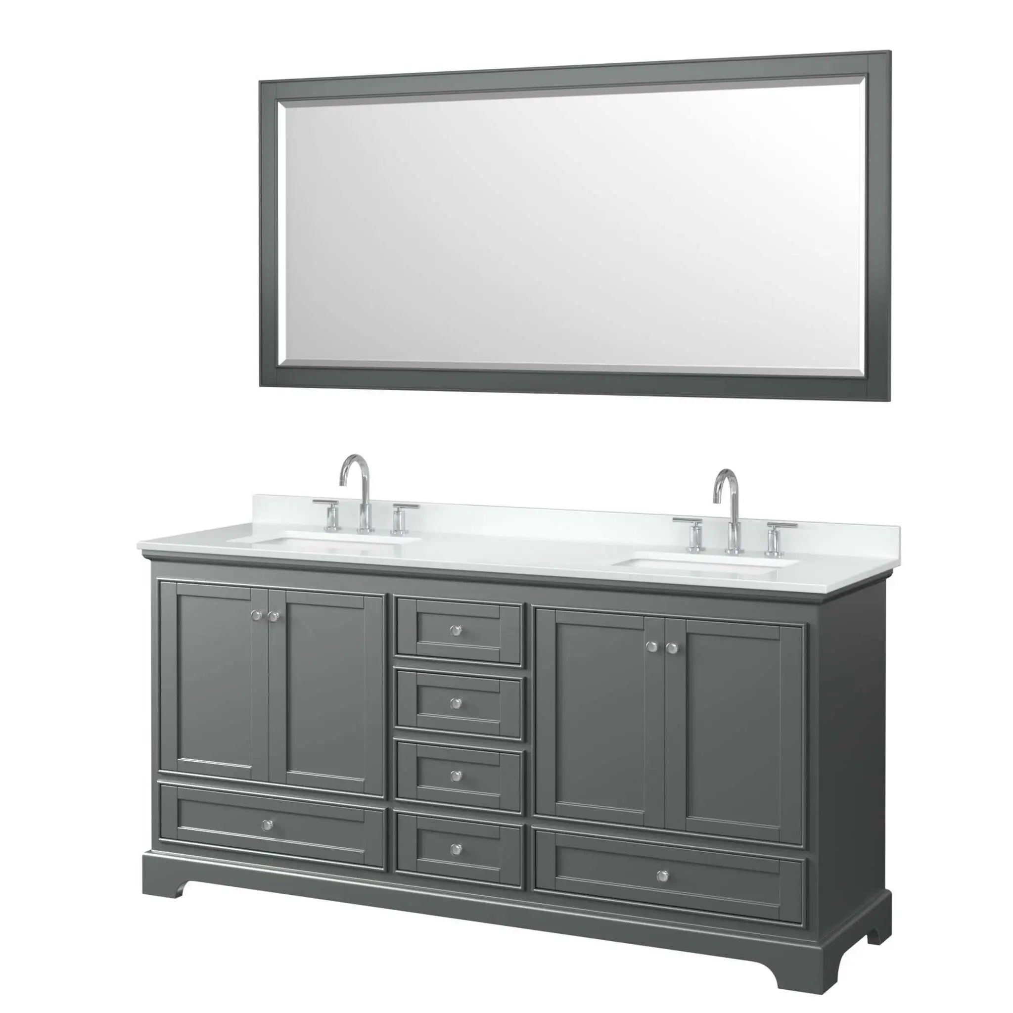 72" Deborah Double Bathroom Vanity in Dark Gray with Polished Chrome Trim & 70" Mirror by Wyndham