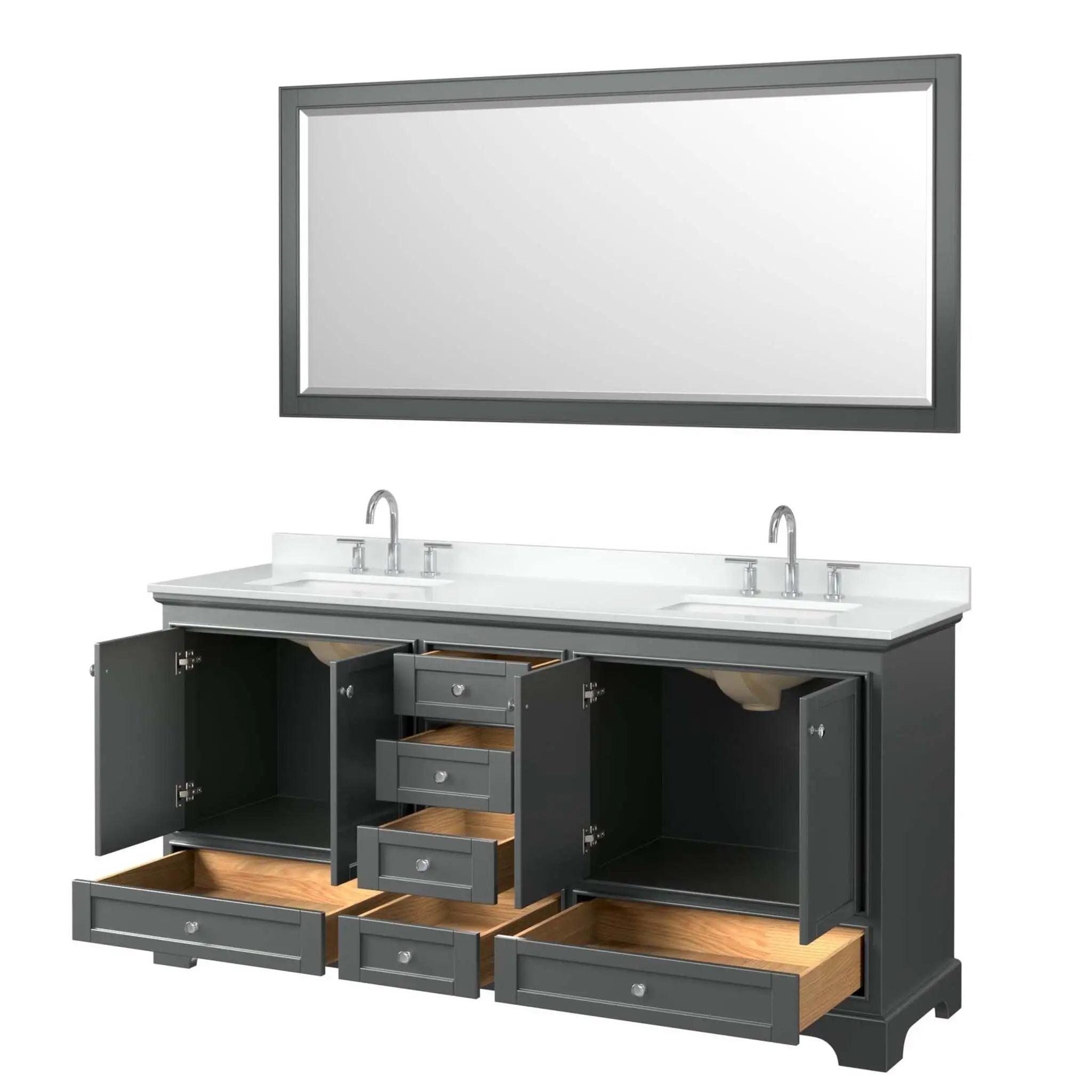 72" Deborah Double Bathroom Vanity in Dark Gray with Polished Chrome Trim & 70" Mirror by Wyndham