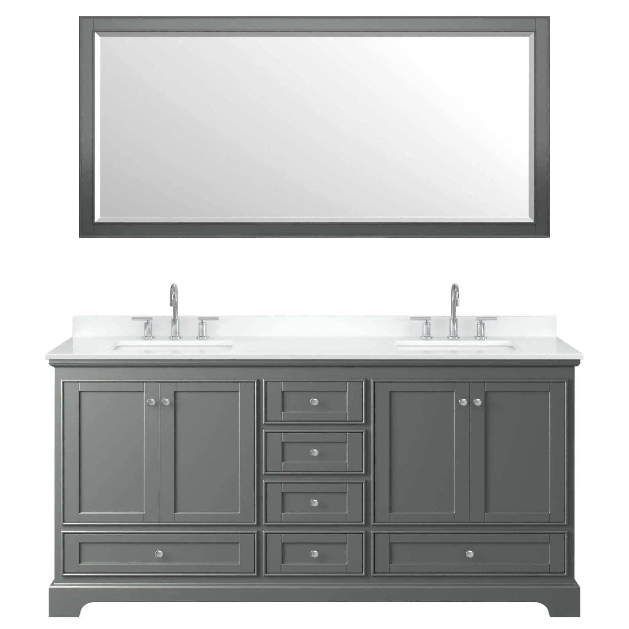 72" Deborah Double Bathroom Vanity in Dark Gray with Polished Chrome Trim & 70" Mirror by Wyndham
