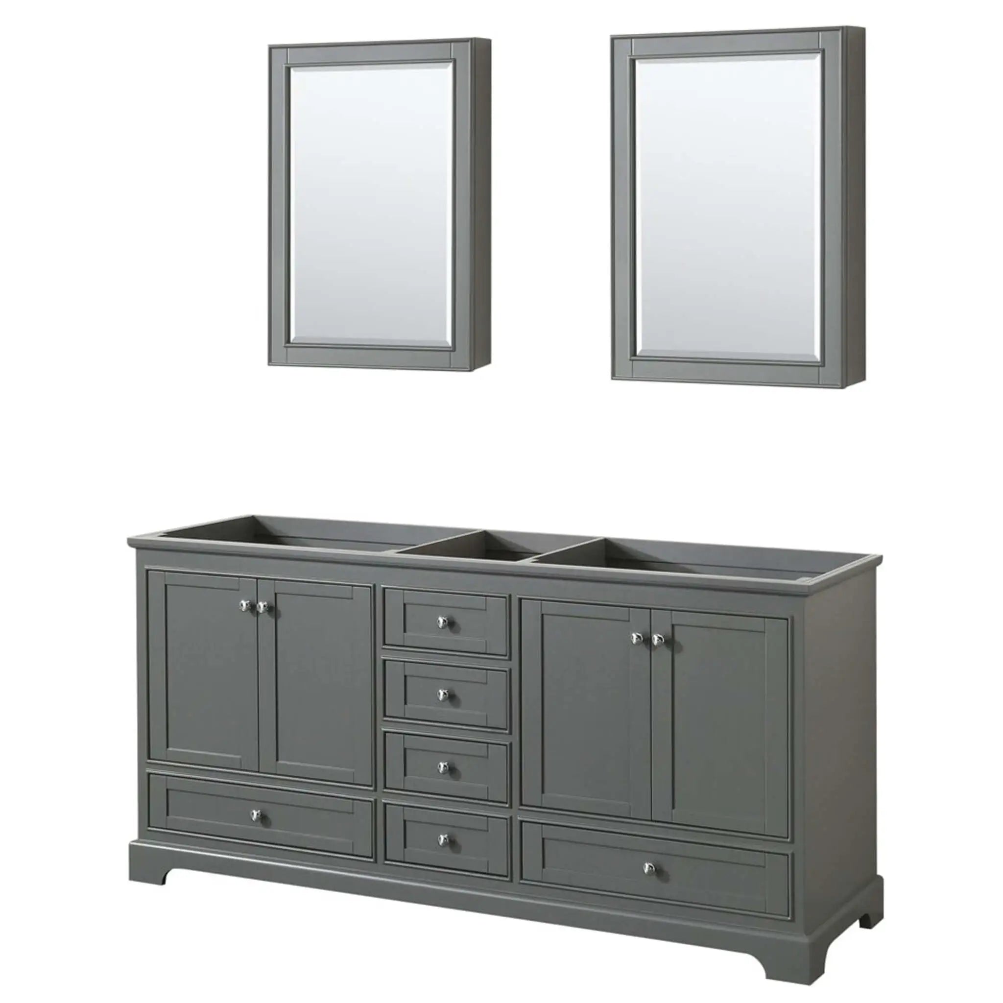 72" Deborah Double Bathroom Vanity in Dark Gray with Polished Chrome Trim & Medicine Cabinet by Wyndham