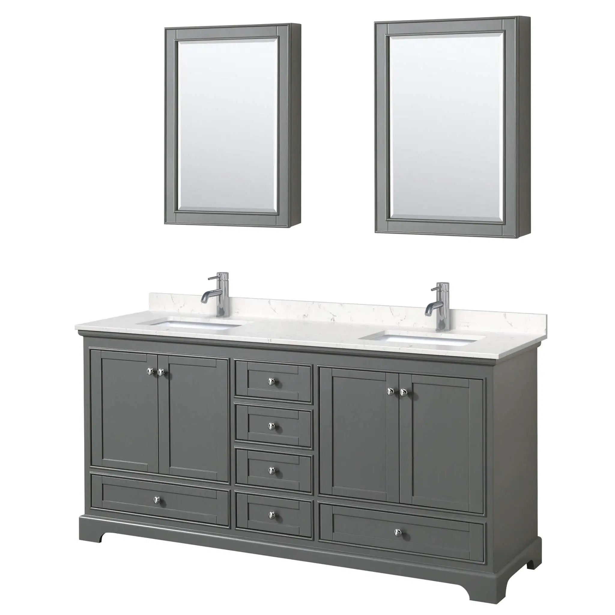 72" Deborah Double Bathroom Vanity in Dark Gray with Polished Chrome Trim & Medicine Cabinet by Wyndham