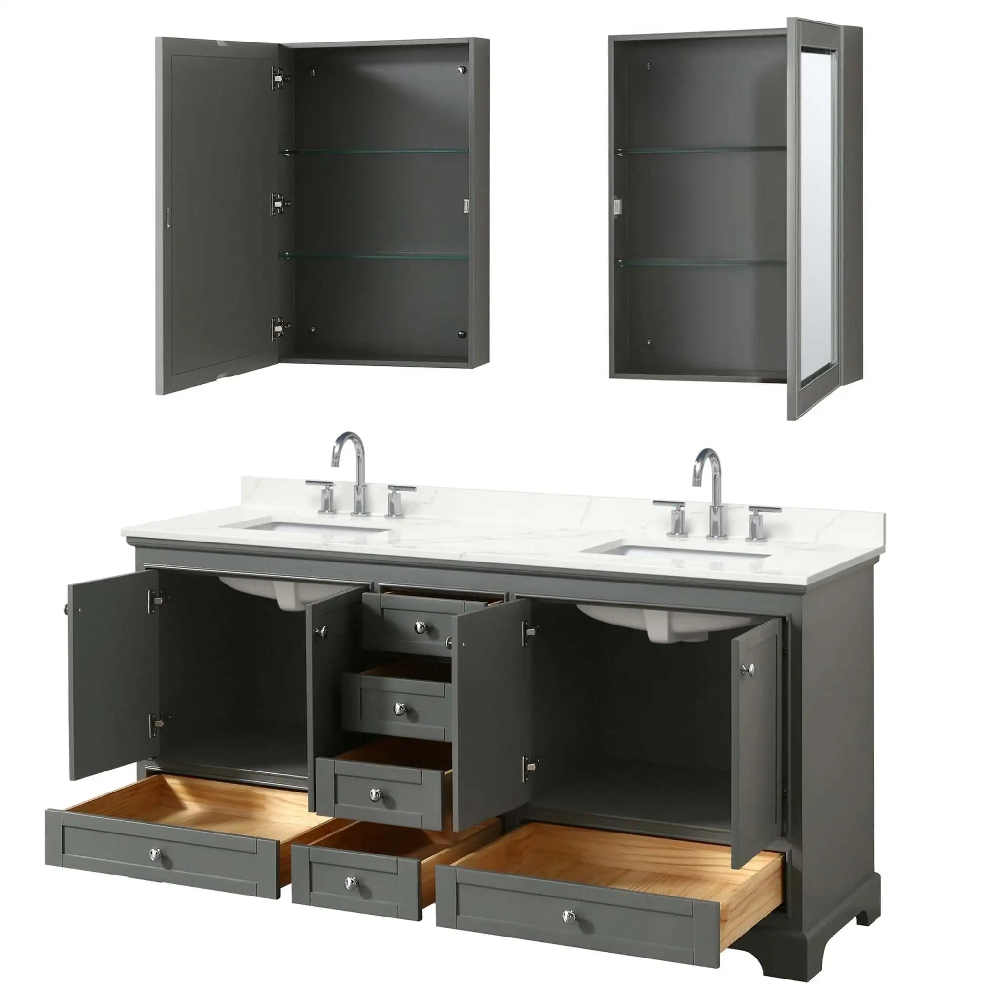 72" Deborah Double Bathroom Vanity in Dark Gray with Polished Chrome Trim & Medicine Cabinet by Wyndham