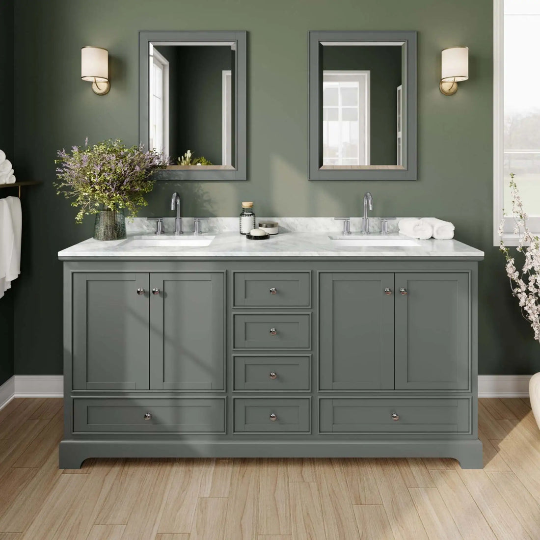 72" Deborah Double Bathroom Vanity in Dark Gray with Polished Chrome Trim & Medicine Cabinet by Wyndham