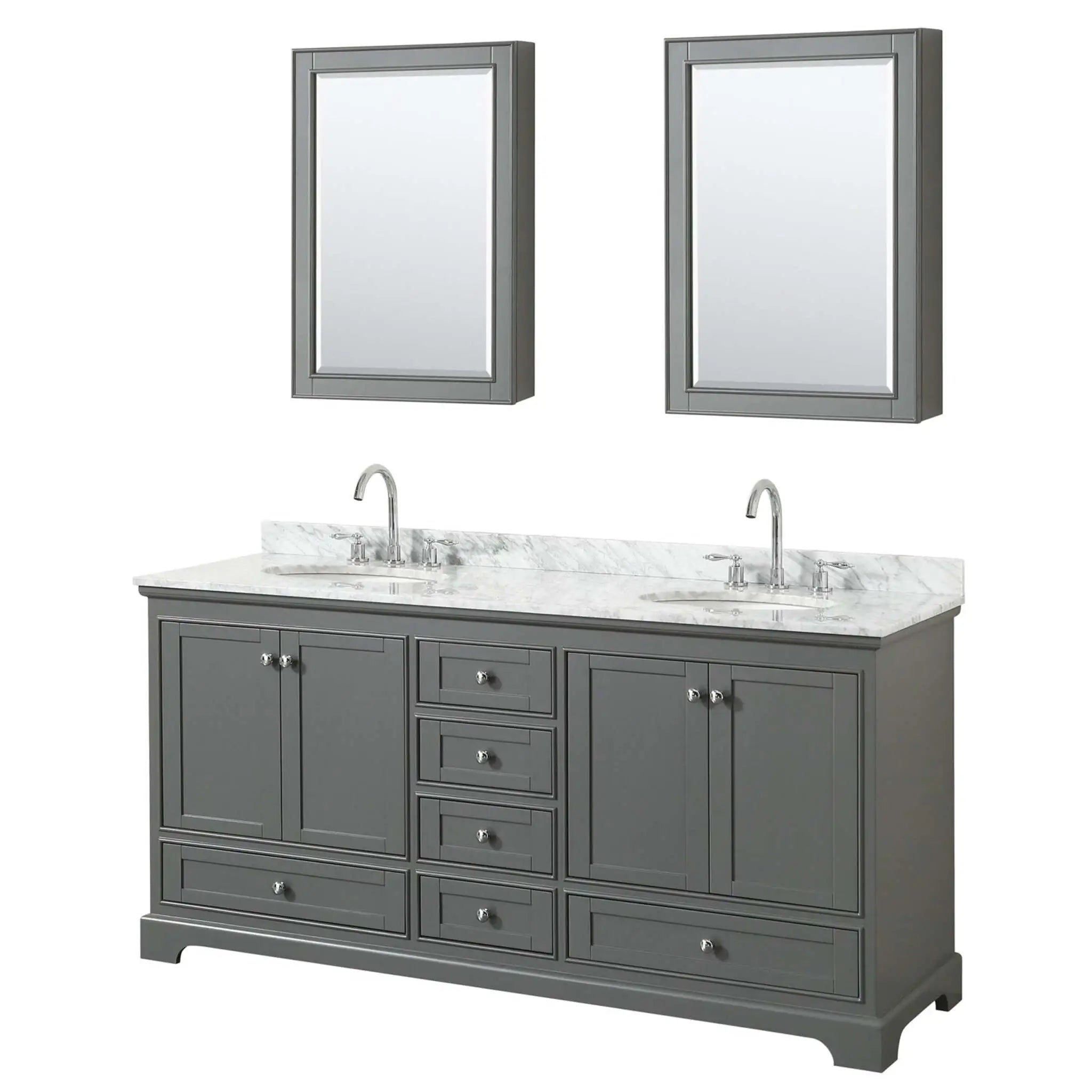 72" Deborah Double Bathroom Vanity in Dark Gray with Polished Chrome Trim & Medicine Cabinet by Wyndham