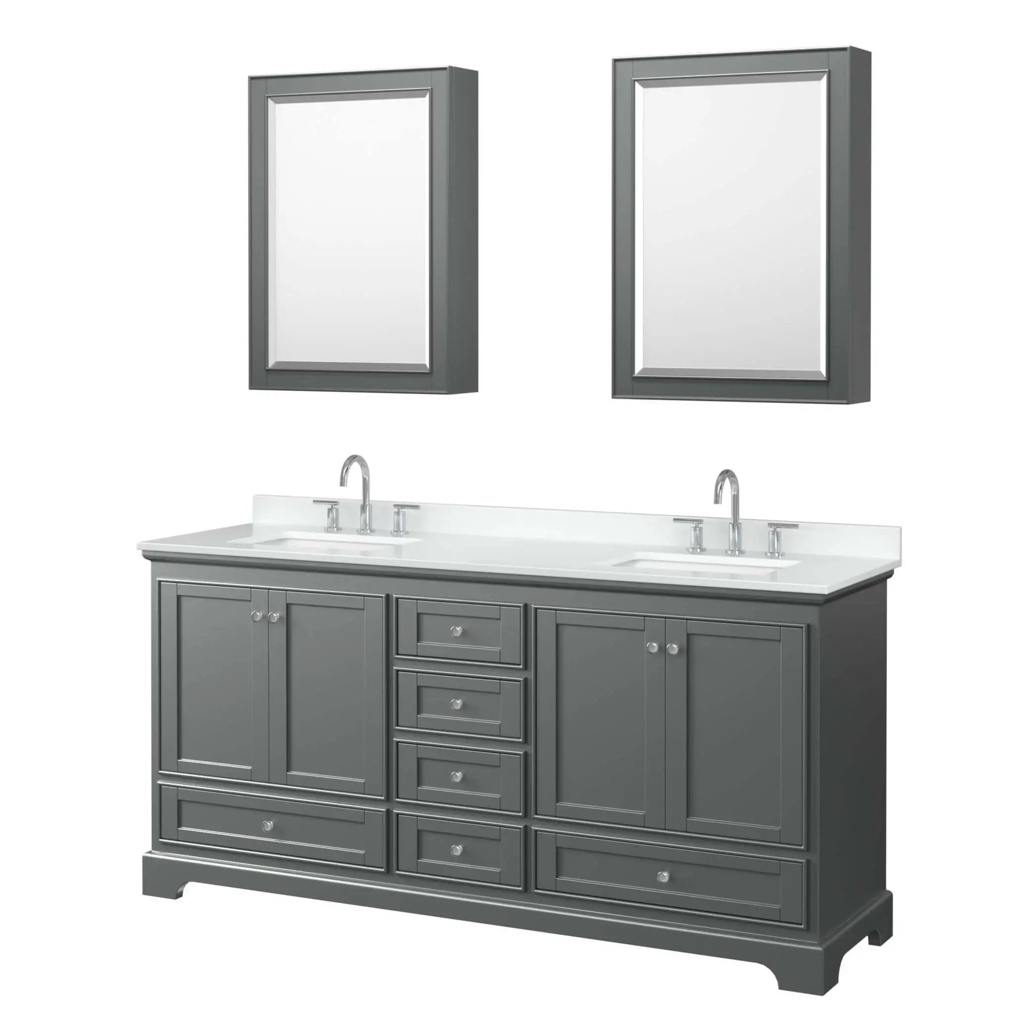 72" Deborah Double Bathroom Vanity in Dark Gray with Polished Chrome Trim & Medicine Cabinet by Wyndham