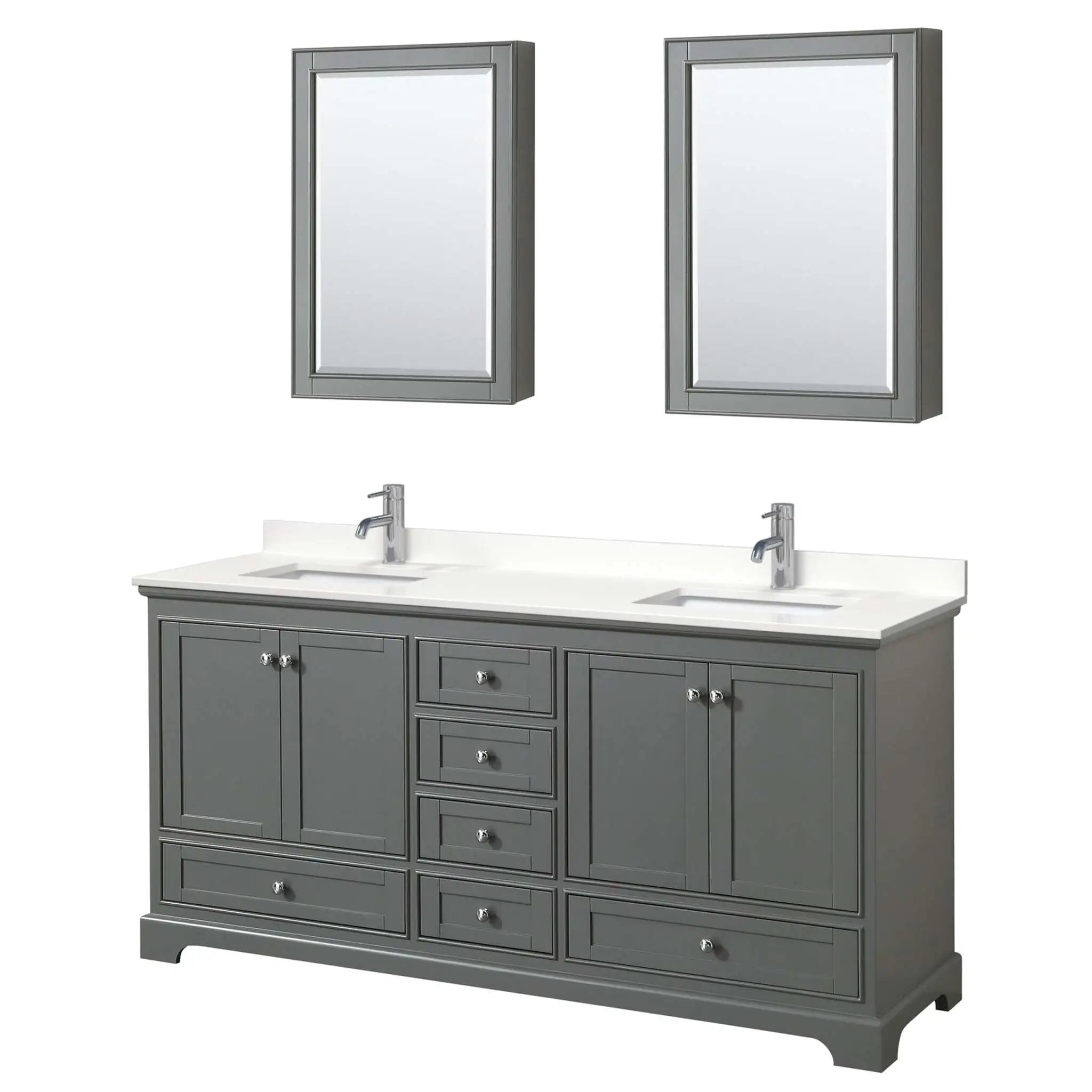 72" Deborah Double Bathroom Vanity in Dark Gray with Polished Chrome Trim & Medicine Cabinet by Wyndham