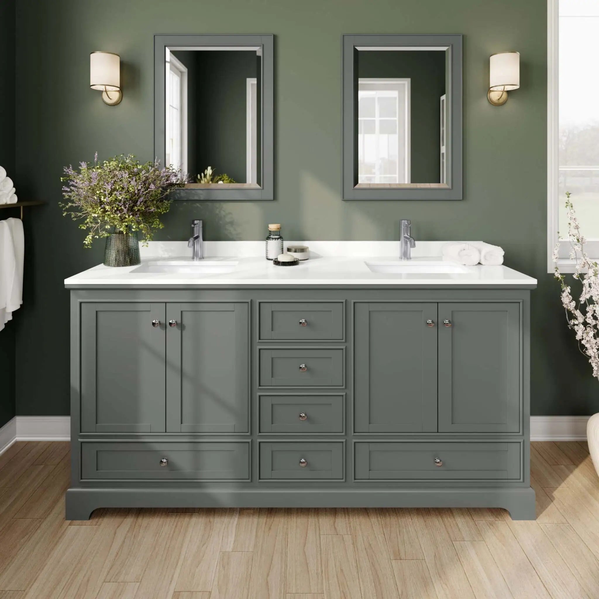 72" Deborah Double Bathroom Vanity in Dark Gray with Polished Chrome Trim by Wyndham