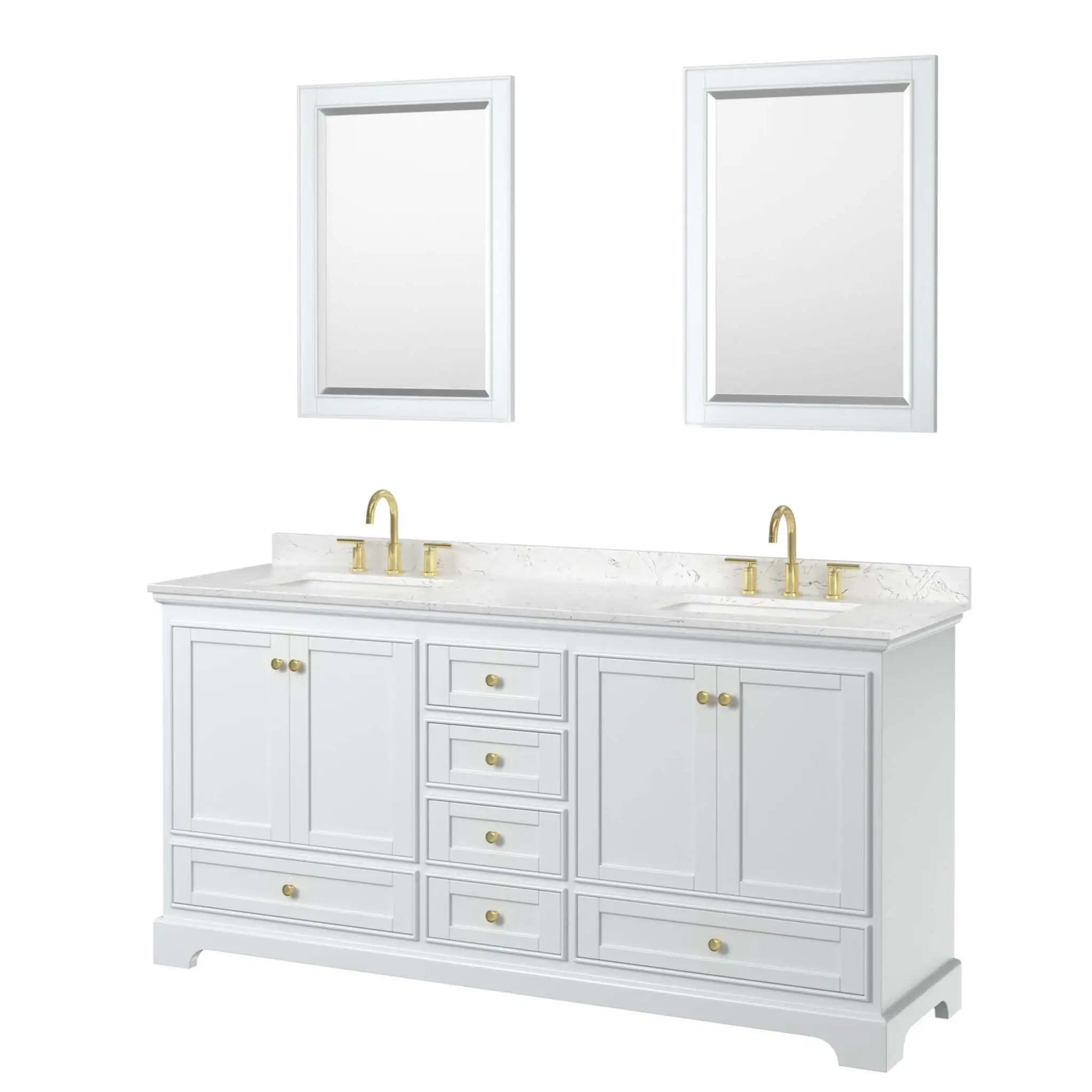 72" Deborah Double Bathroom Vanity in White with Brushed Gold Trim & 24" Mirror by Wyndham