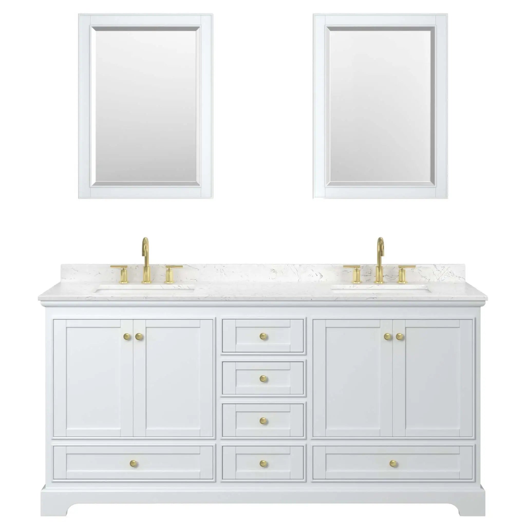 72" Deborah Double Bathroom Vanity in White with Brushed Gold Trim & 24" Mirror by Wyndham