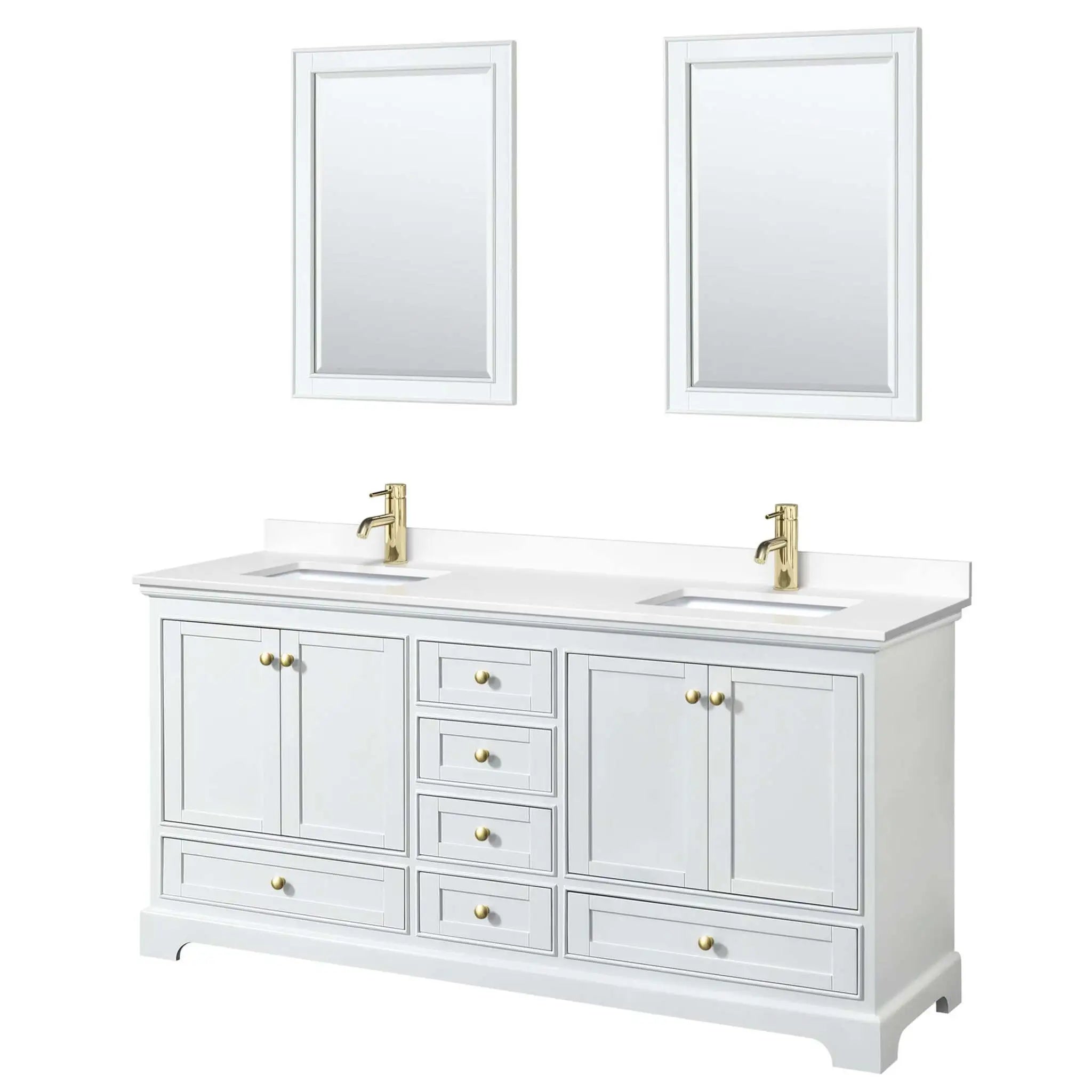 72" Deborah Double Bathroom Vanity in White with Brushed Gold Trim & 24" Mirror by Wyndham