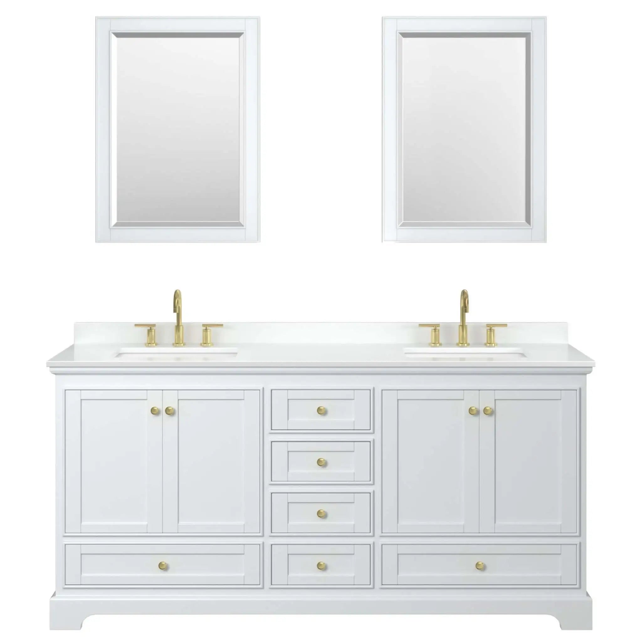 72" Deborah Double Bathroom Vanity in White with Brushed Gold Trim & 24" Mirror by Wyndham