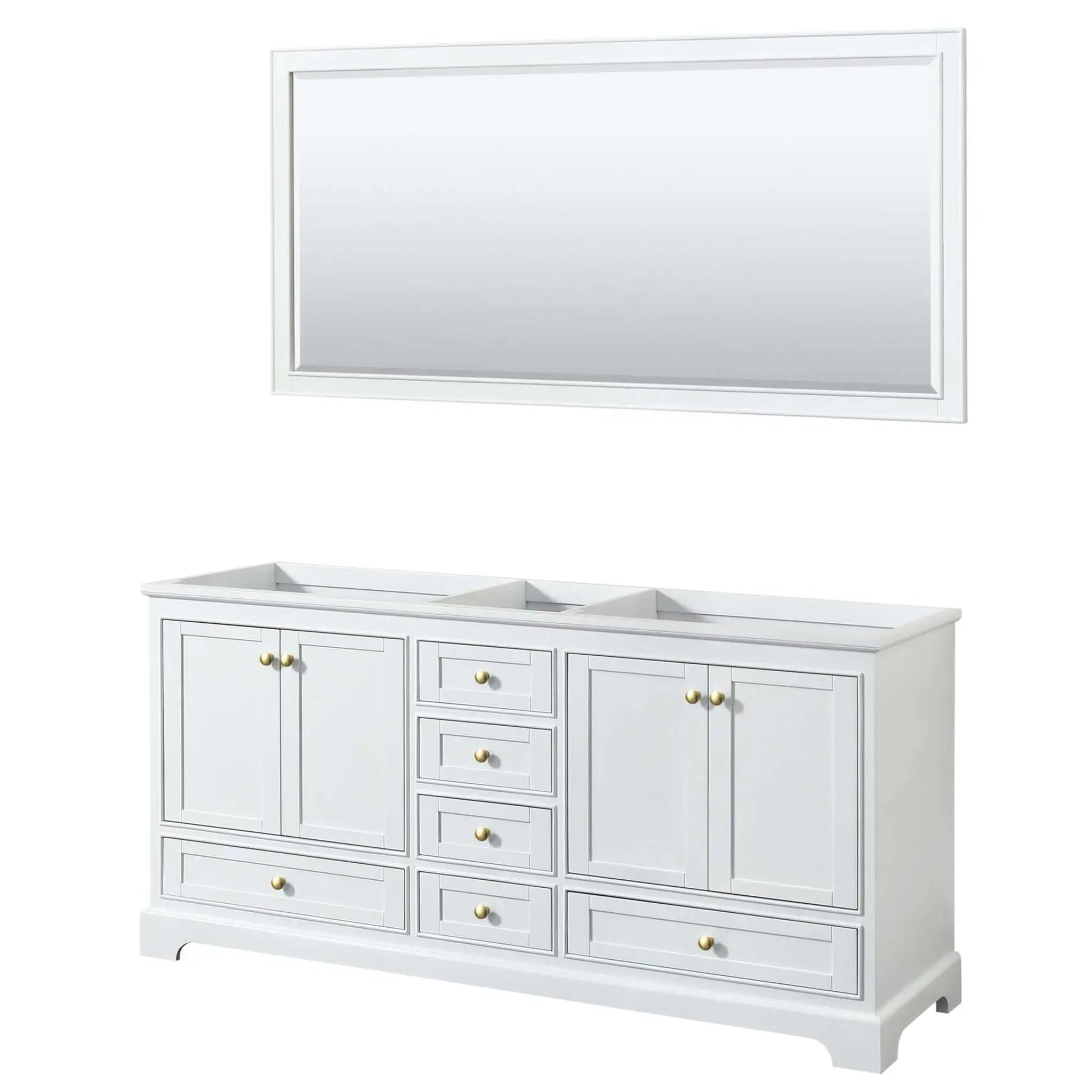 72" Deborah Double Bathroom Vanity in White with Brushed Gold Trim & 70" Mirror by Wyndham
