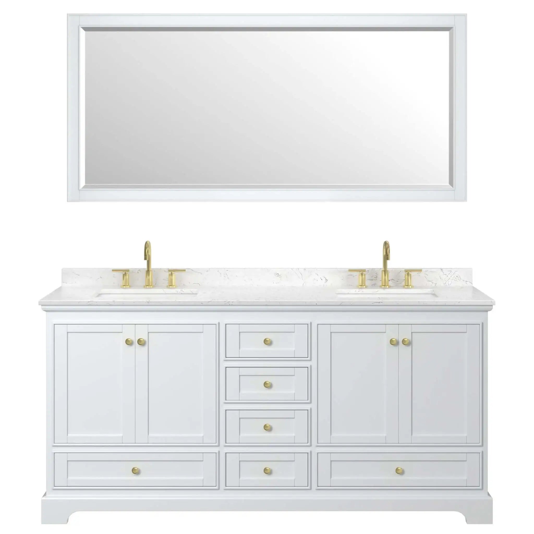 72" Deborah Double Bathroom Vanity in White with Brushed Gold Trim & 70" Mirror by Wyndham