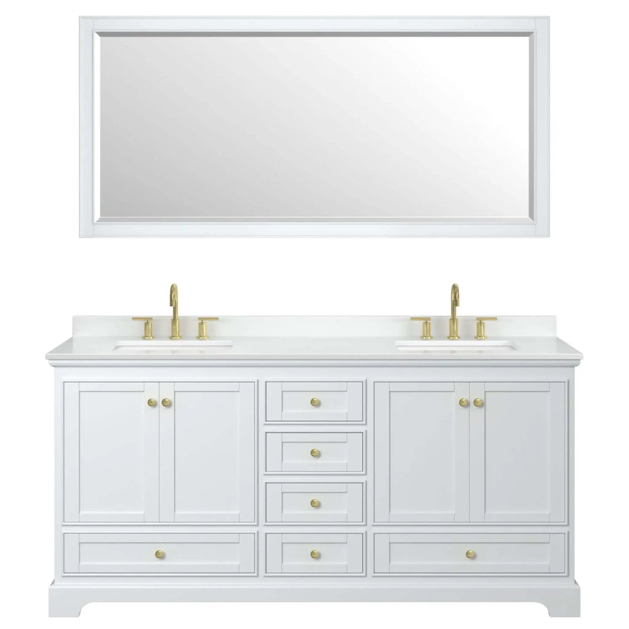 72" Deborah Double Bathroom Vanity in White with Brushed Gold Trim & 70" Mirror by Wyndham