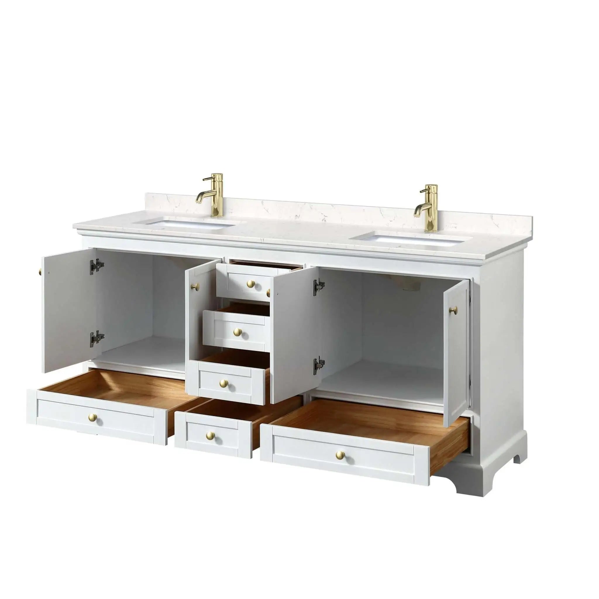 72" Deborah Double Bathroom Vanity in White with Brushed Gold Trim by Wyndham