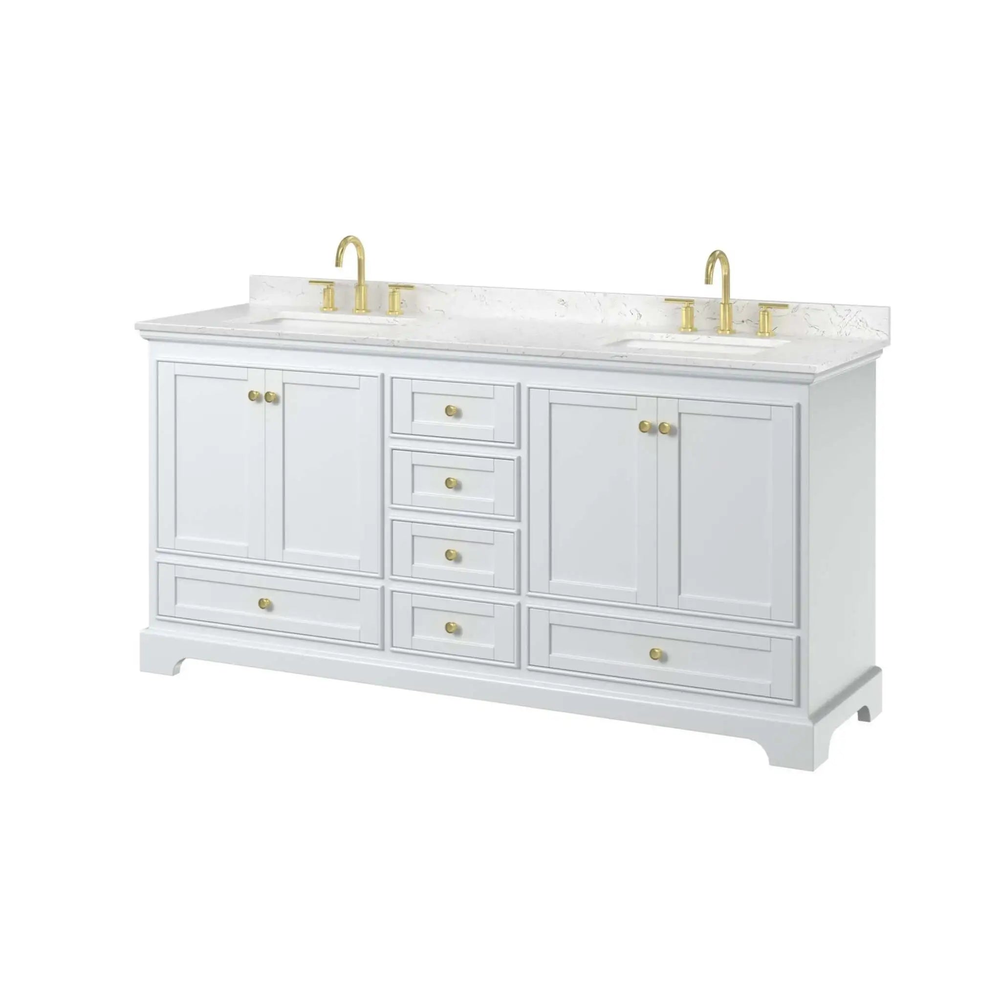 72" Deborah Double Bathroom Vanity in White with Brushed Gold Trim by Wyndham