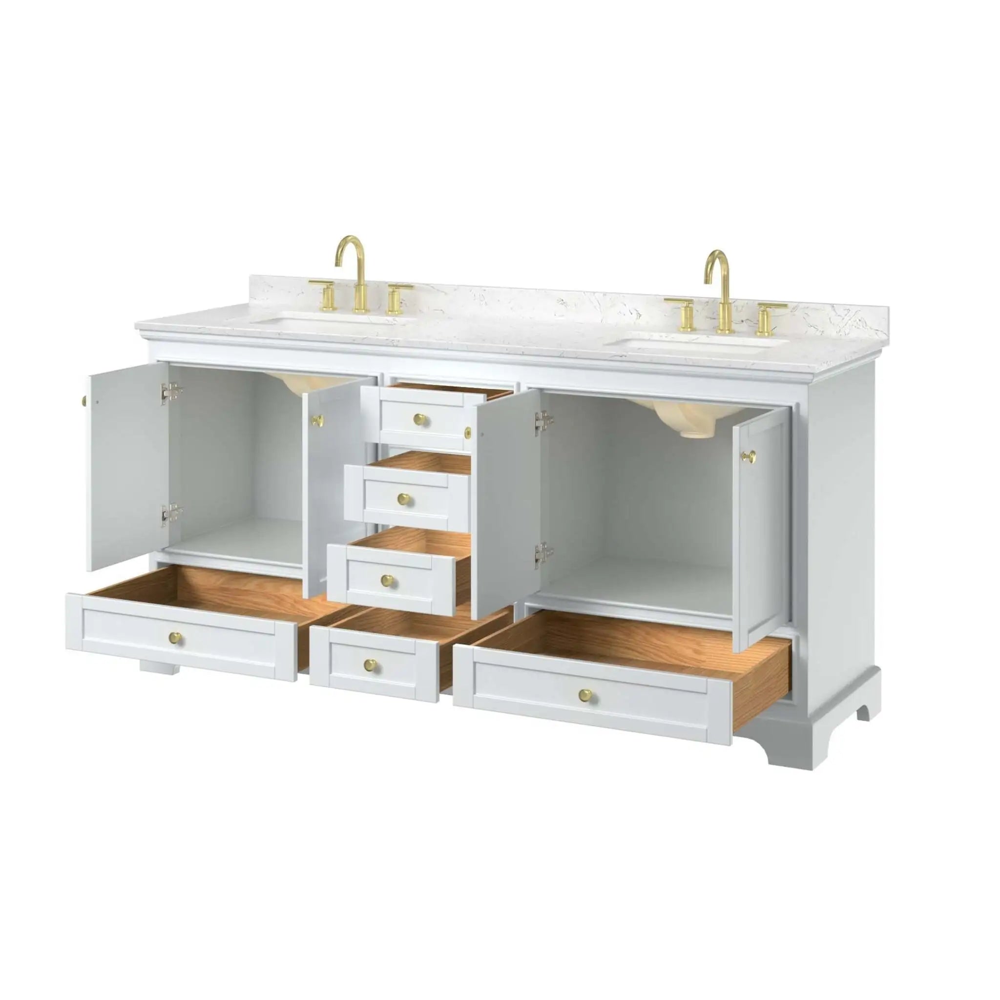 72" Deborah Double Bathroom Vanity in White with Brushed Gold Trim by Wyndham