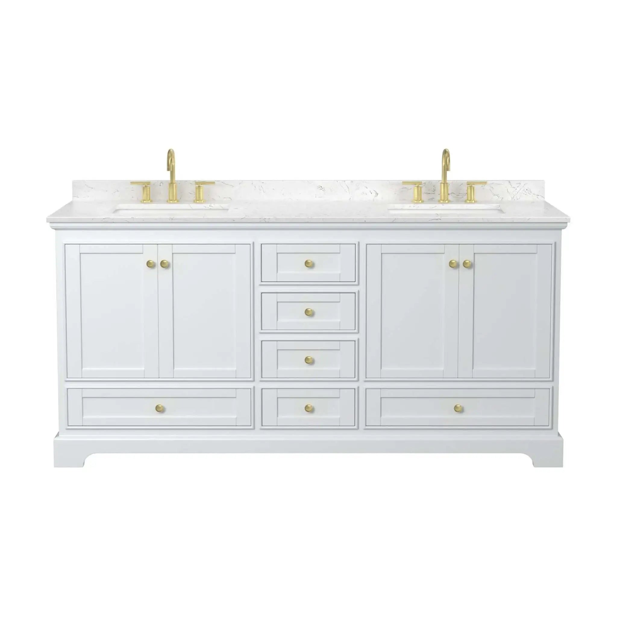 72" Deborah Double Bathroom Vanity in White with Brushed Gold Trim by Wyndham