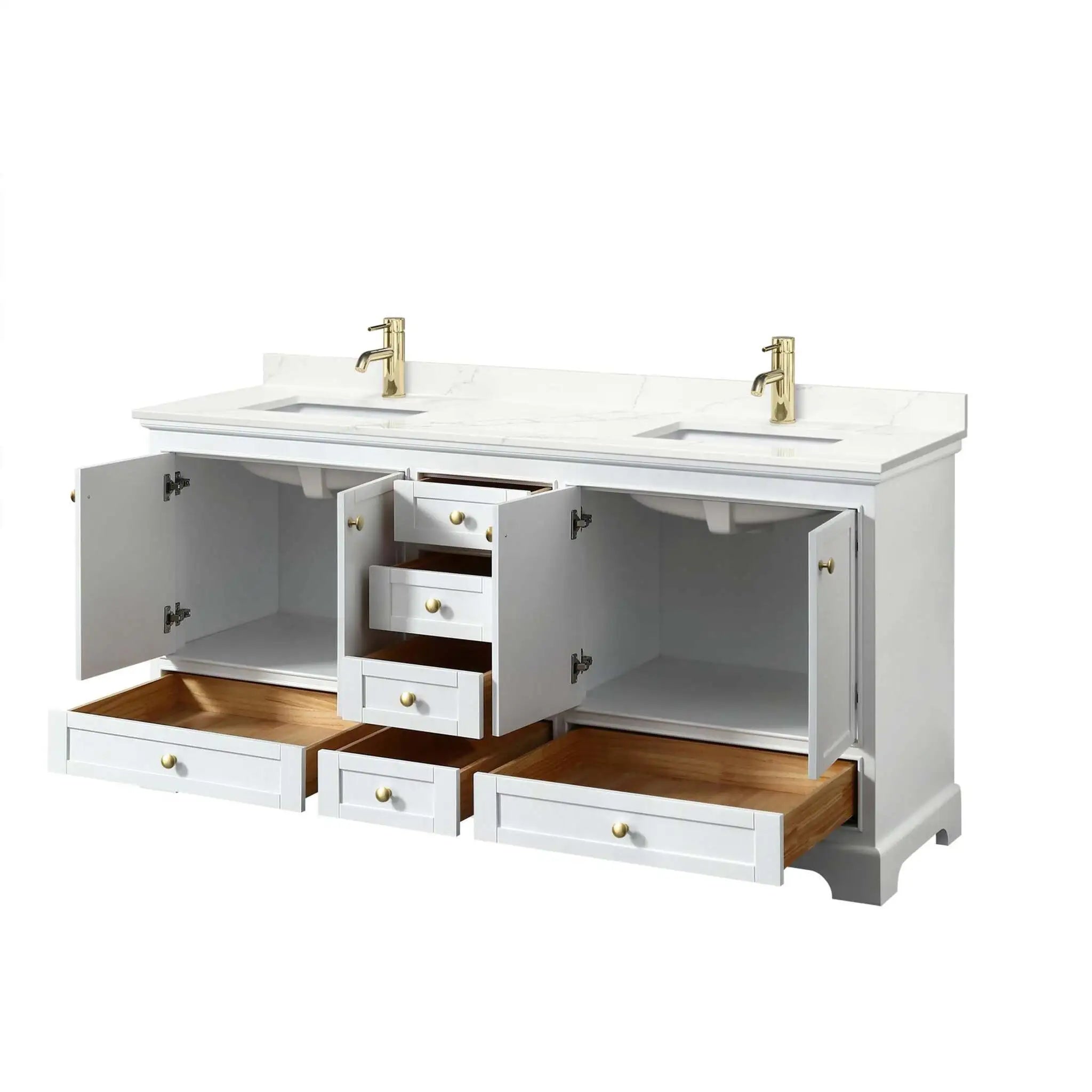 72" Deborah Double Bathroom Vanity in White with Brushed Gold Trim by Wyndham