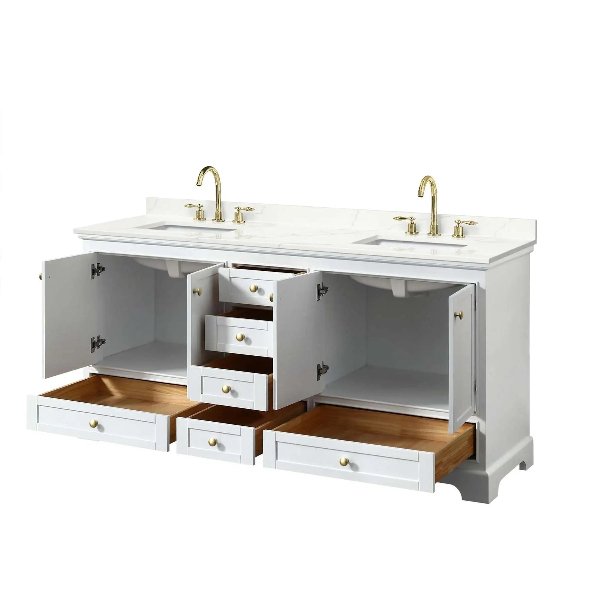 72" Deborah Double Bathroom Vanity in White with Brushed Gold Trim by Wyndham