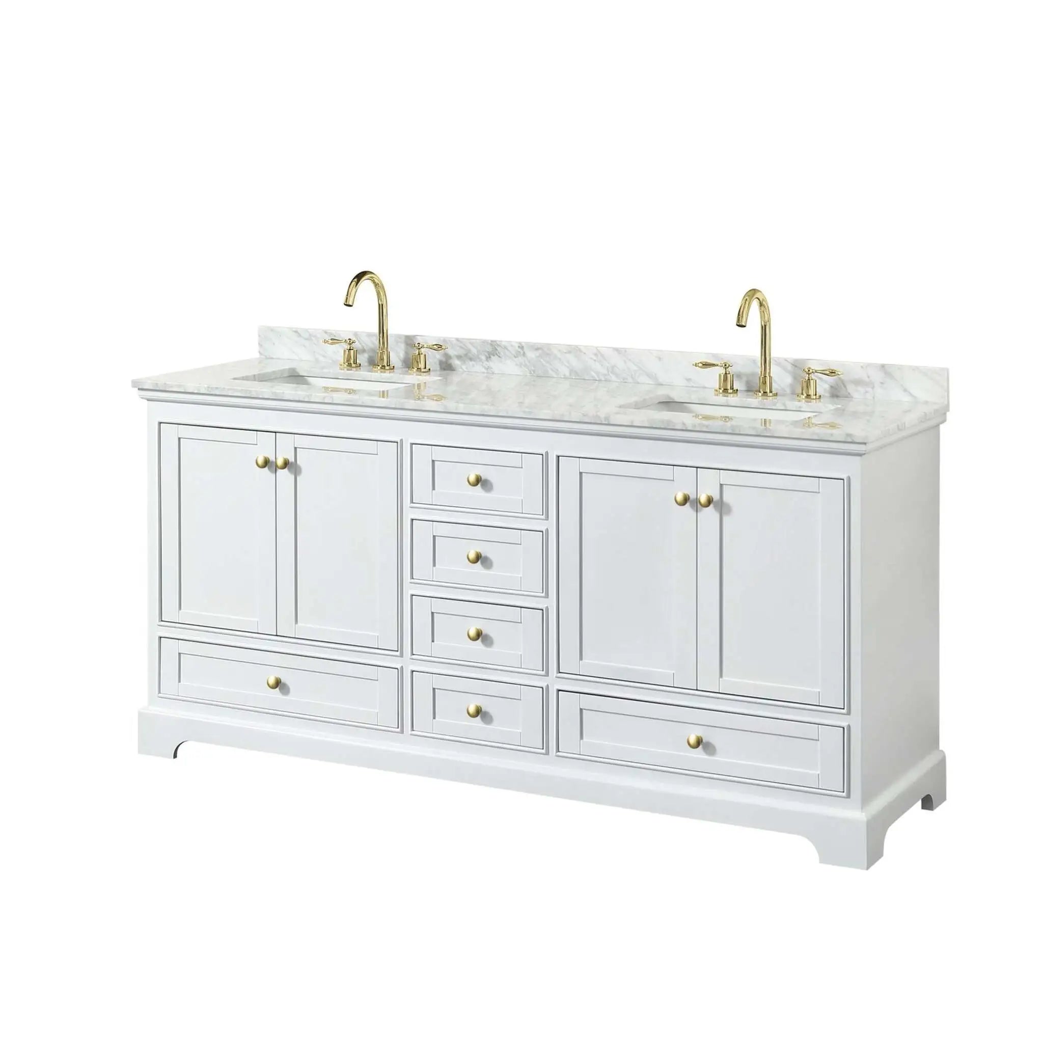 72" Deborah Double Bathroom Vanity in White with Brushed Gold Trim by Wyndham