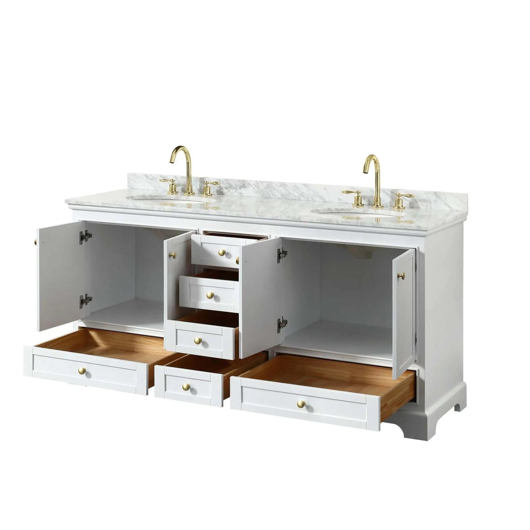 72" Deborah Double Bathroom Vanity in White with Brushed Gold Trim by Wyndham