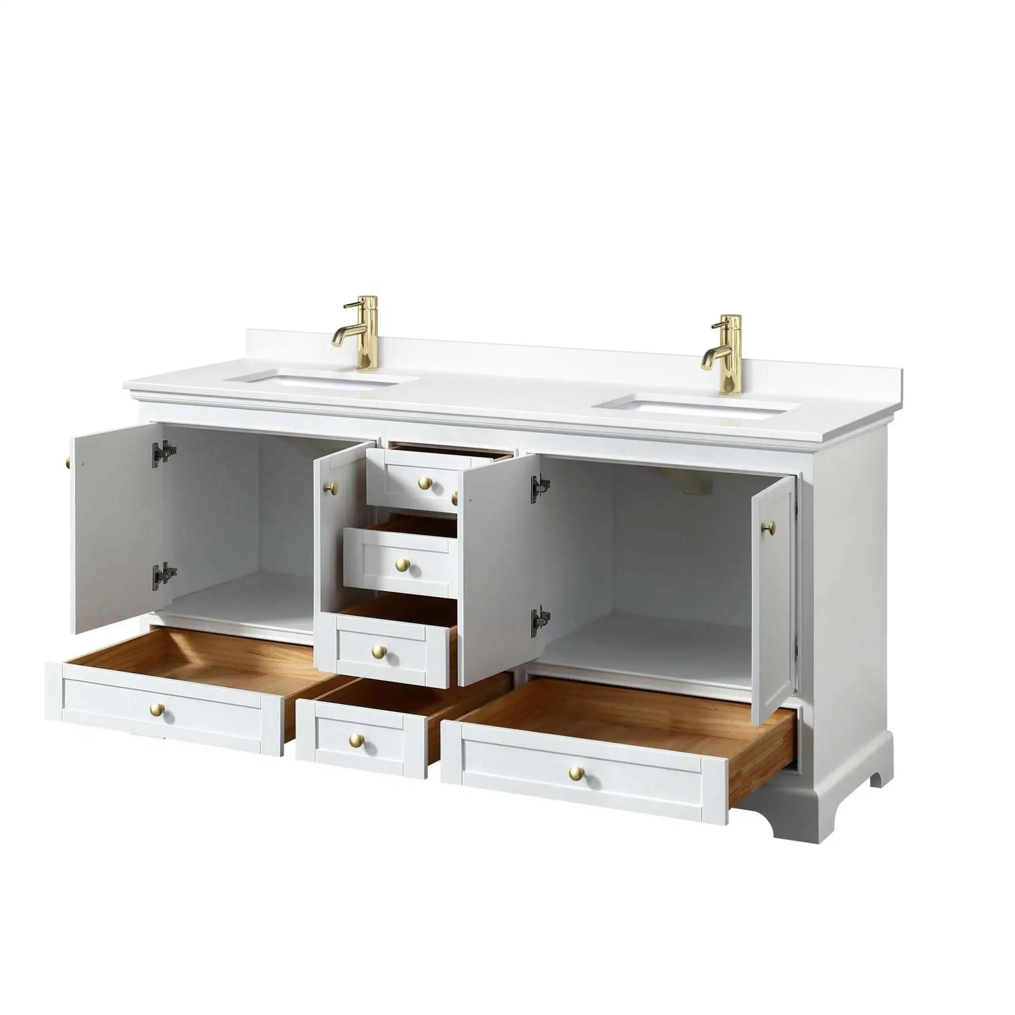 72" Deborah Double Bathroom Vanity in White with Brushed Gold Trim by Wyndham
