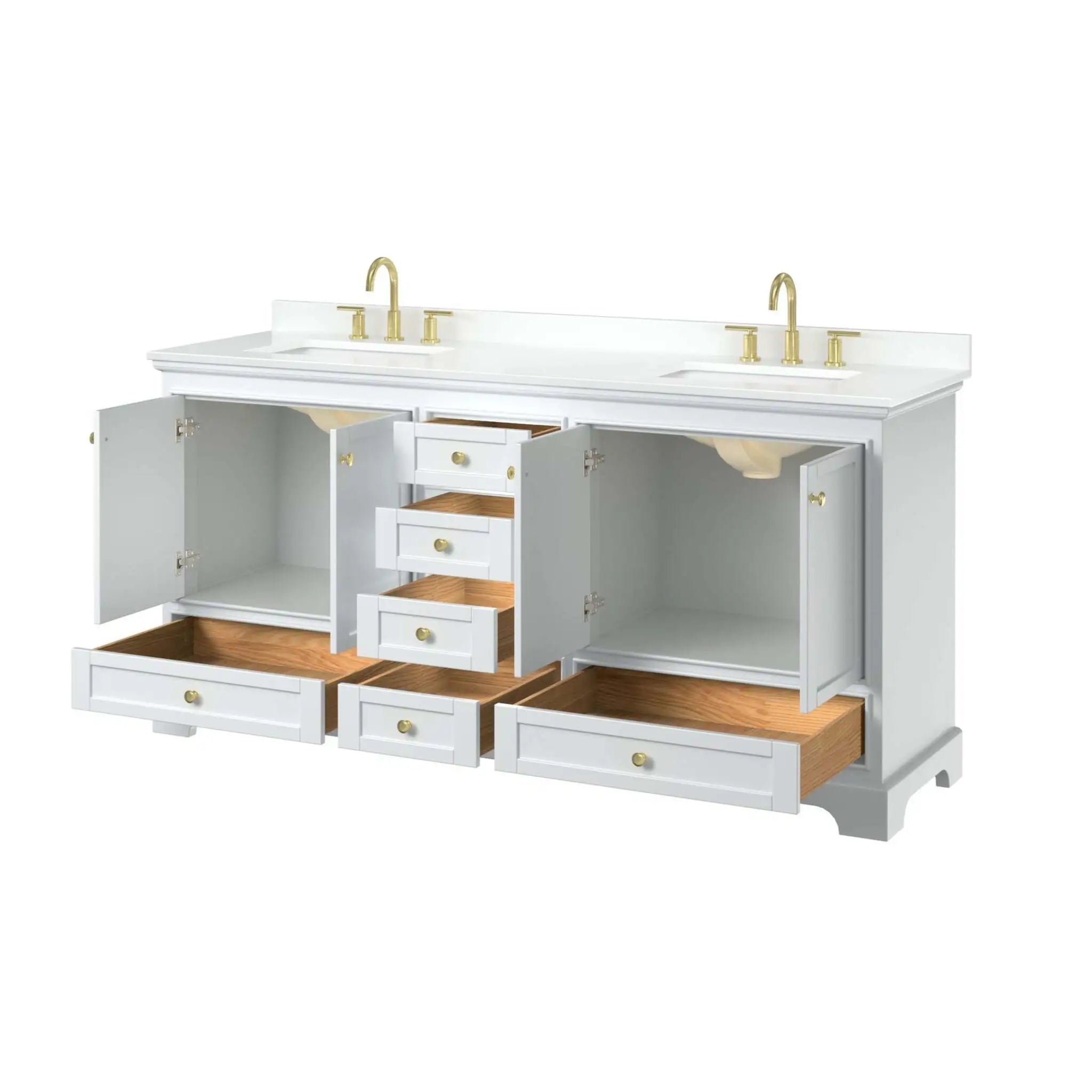 72" Deborah Double Bathroom Vanity in White with Brushed Gold Trim by Wyndham