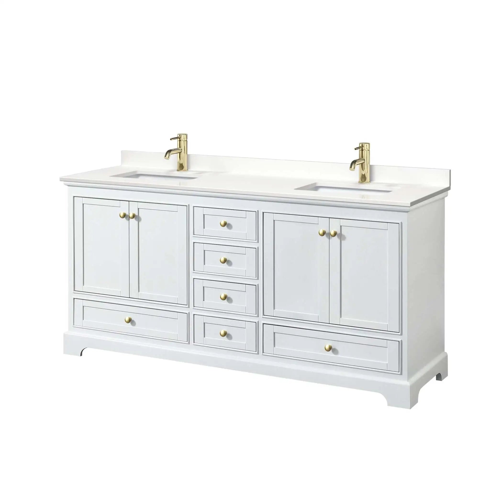 72" Deborah Double Bathroom Vanity in White with Brushed Gold Trim by Wyndham