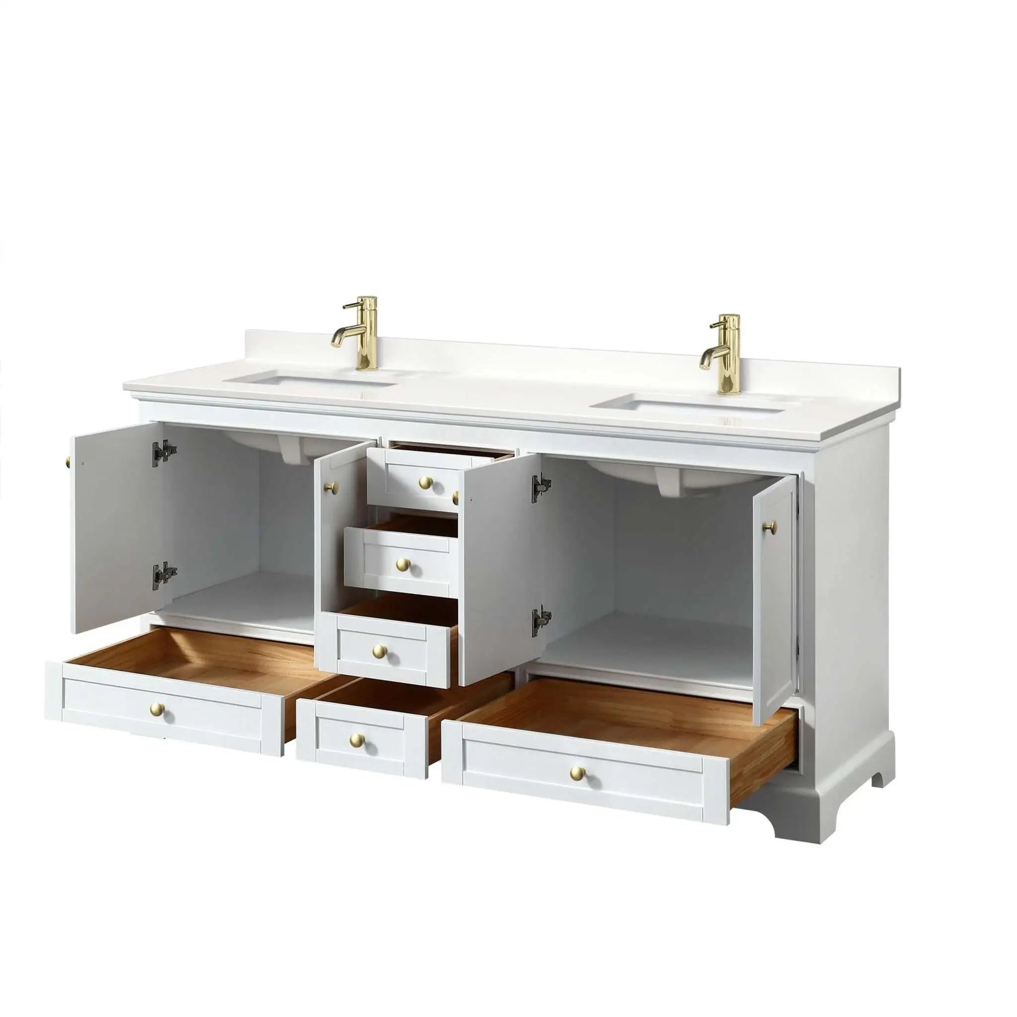 72" Deborah Double Bathroom Vanity in White with Brushed Gold Trim by Wyndham