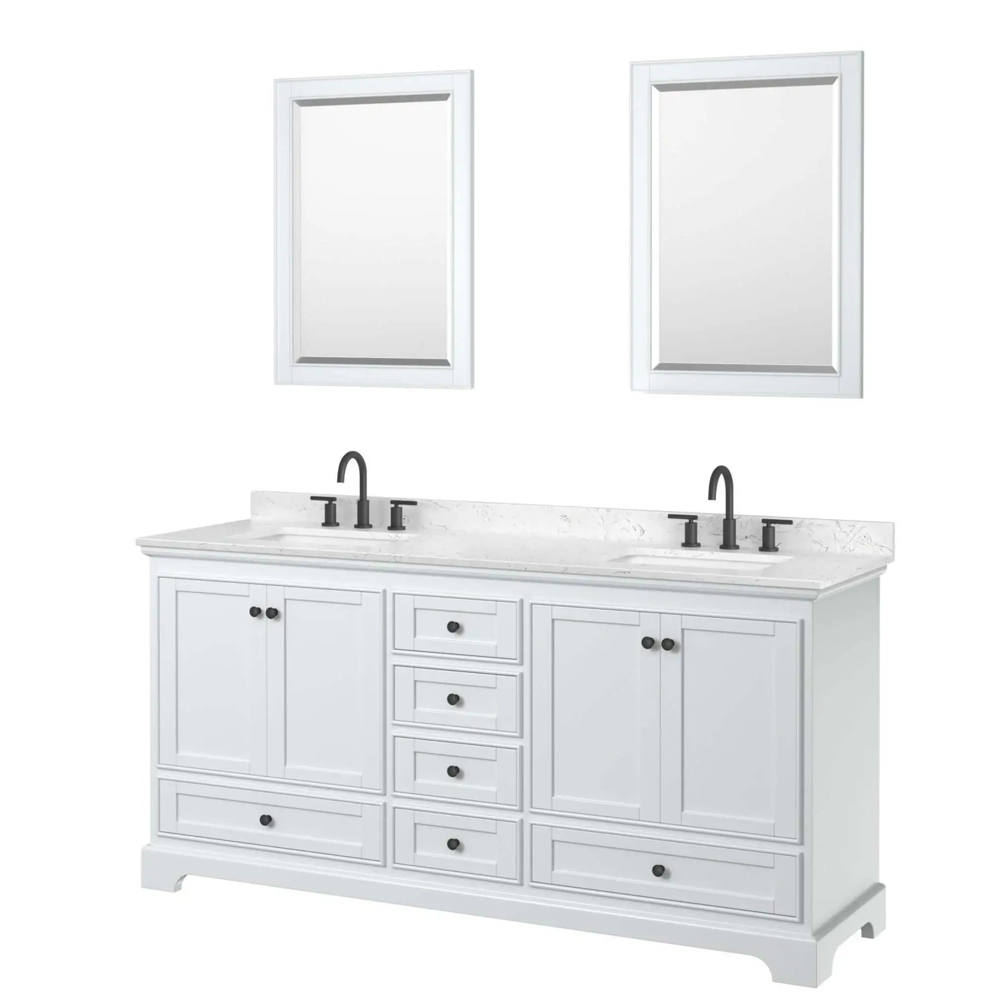 72" Deborah Double Bathroom Vanity in White with Matte Black Trim & 24" Mirror by Wyndham