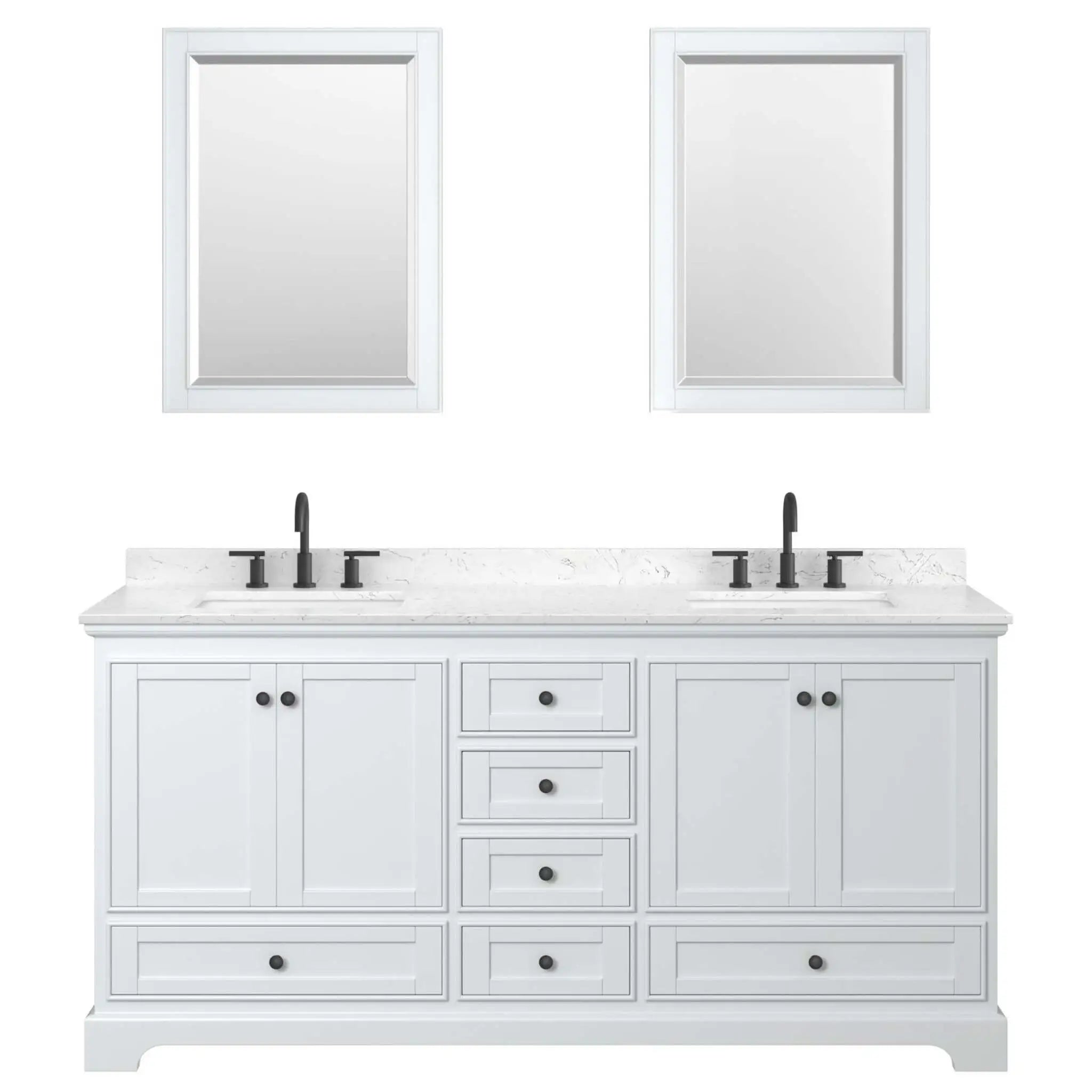 72" Deborah Double Bathroom Vanity in White with Matte Black Trim & 24" Mirror by Wyndham