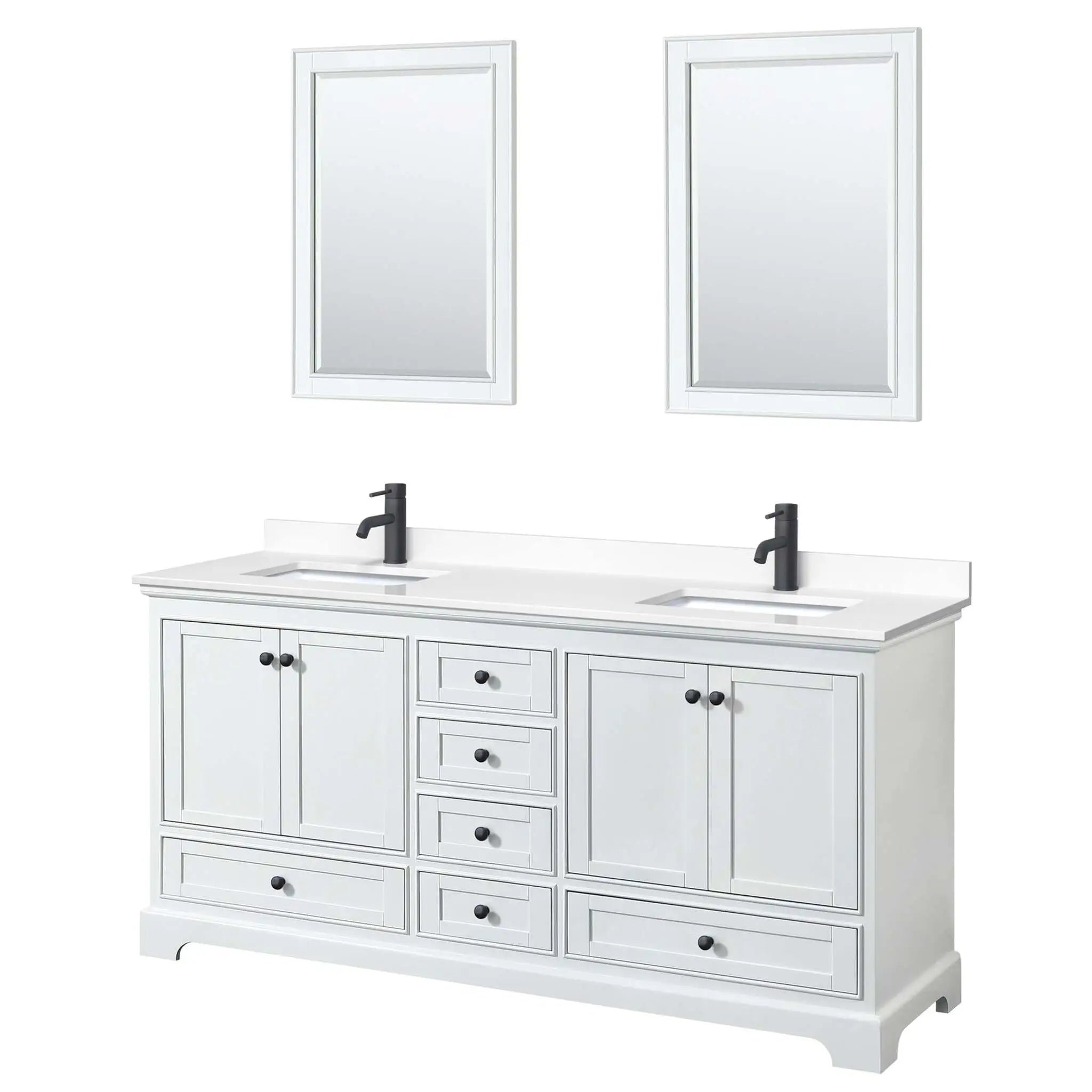 72" Deborah Double Bathroom Vanity in White with Matte Black Trim & 24" Mirror by Wyndham