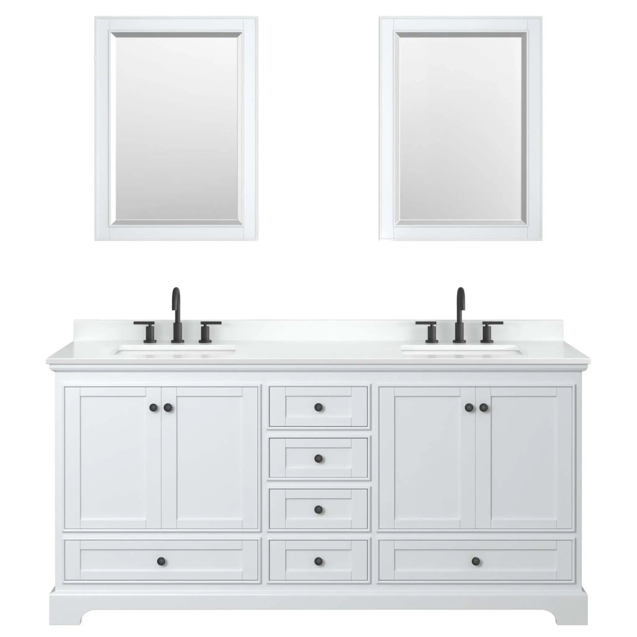 72" Deborah Double Bathroom Vanity in White with Matte Black Trim & 24" Mirror by Wyndham