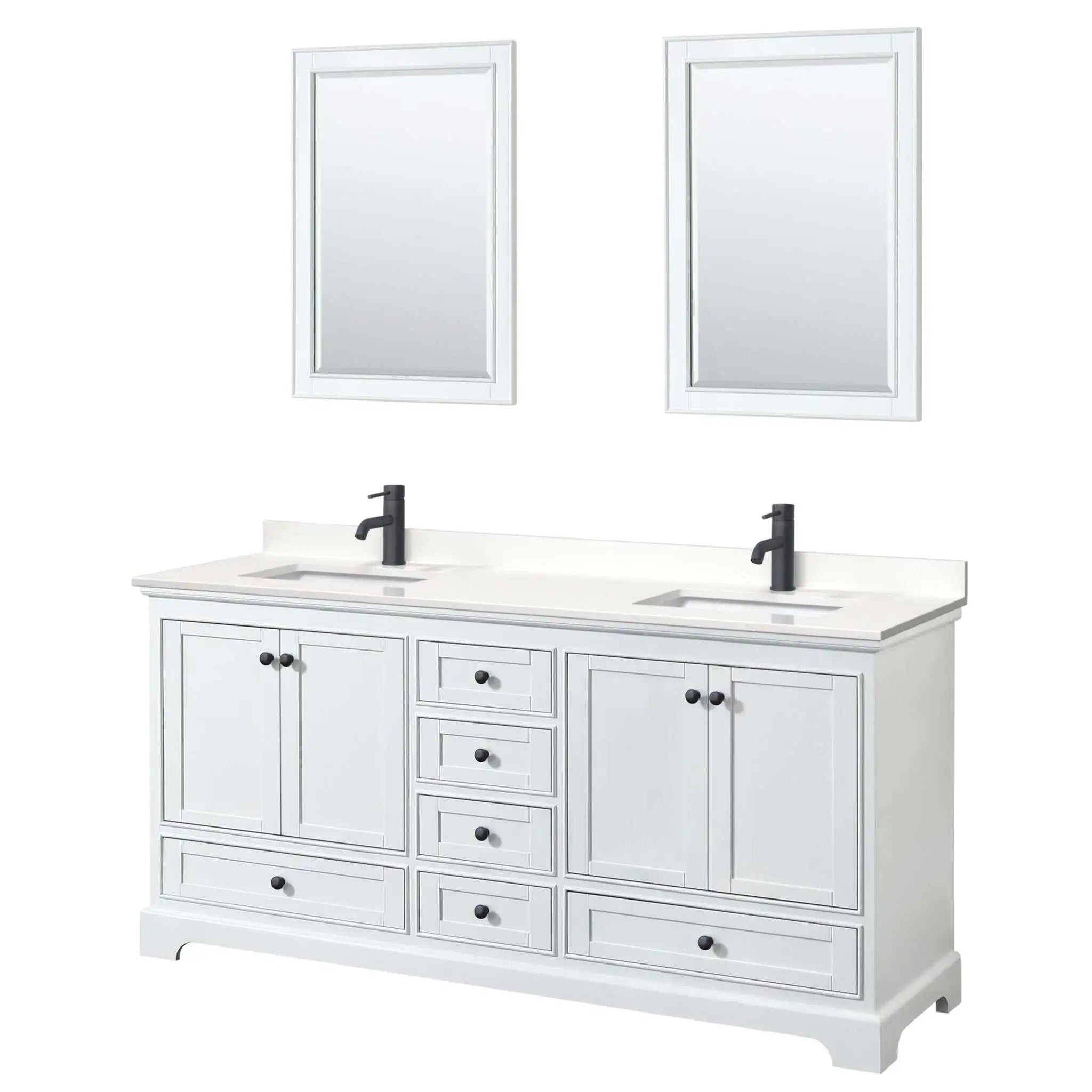 72" Deborah Double Bathroom Vanity in White with Matte Black Trim & 24" Mirror by Wyndham