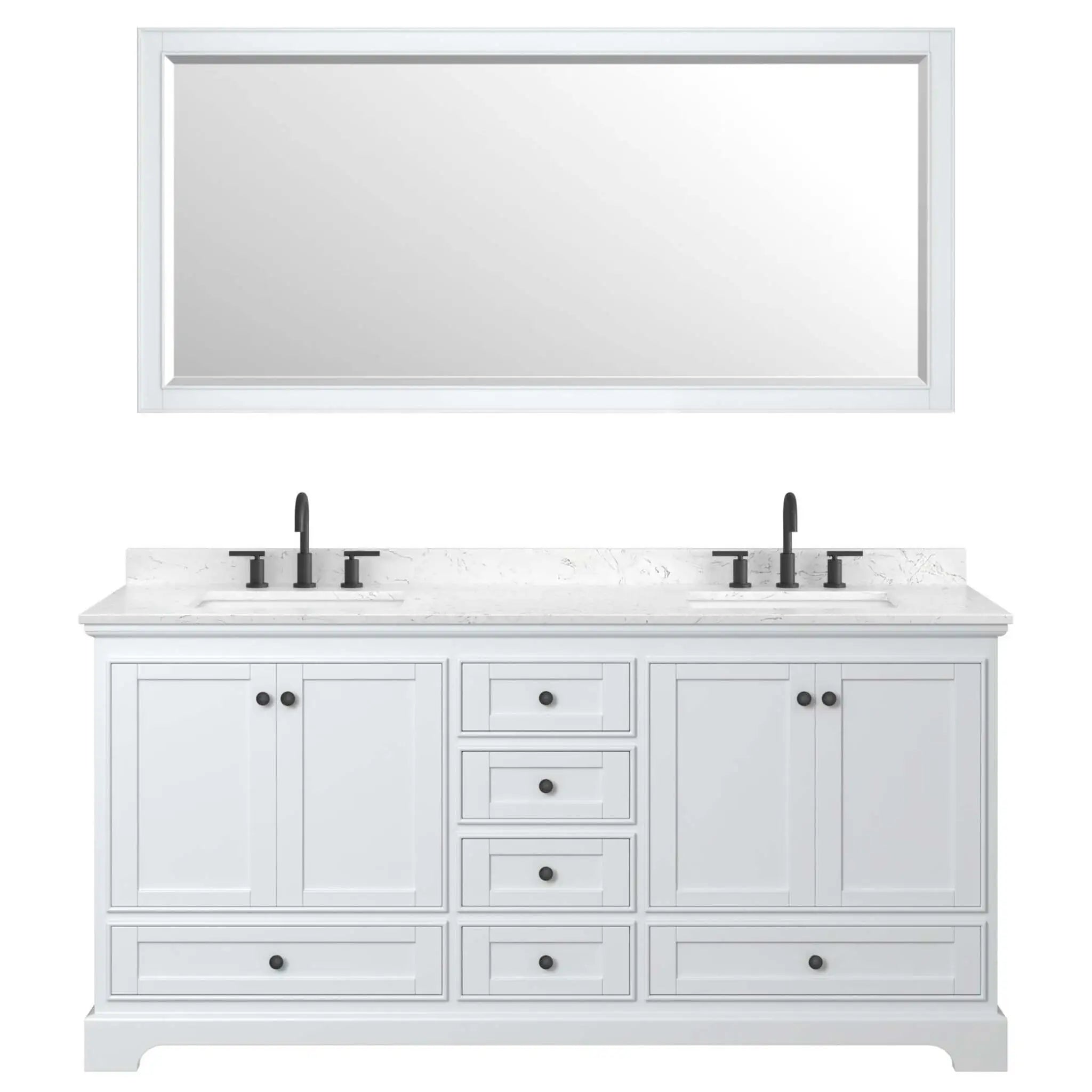 72" Deborah Double Bathroom Vanity in White with Matte Black Trim & 70" Mirror by Wyndham