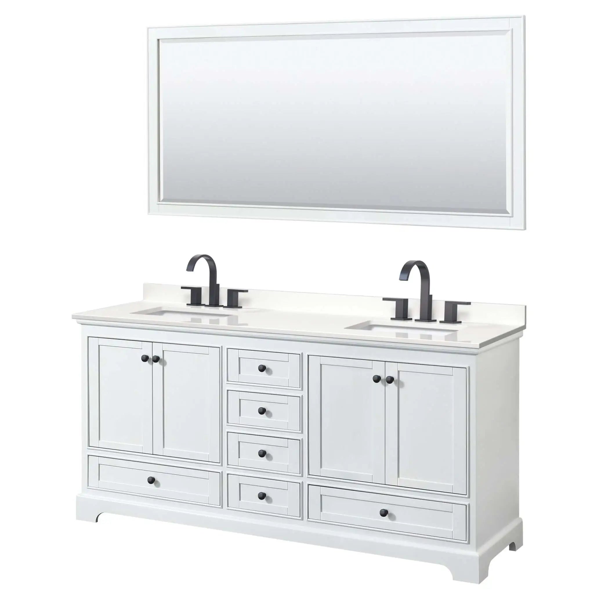 72" Deborah Double Bathroom Vanity in White with Matte Black Trim & 70" Mirror by Wyndham