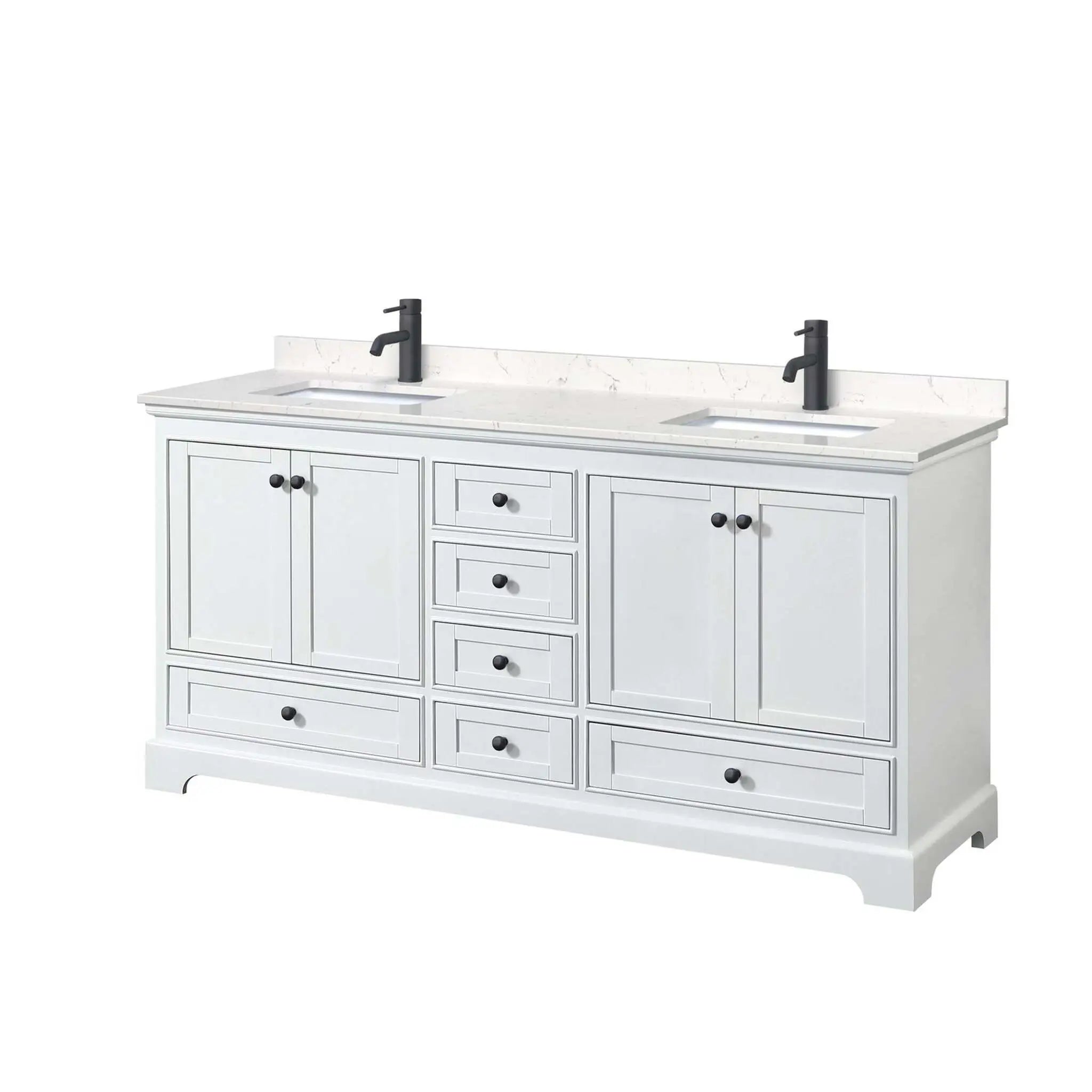 72" Deborah Double Bathroom Vanity in White with Matte Black Trim by Wyndham
