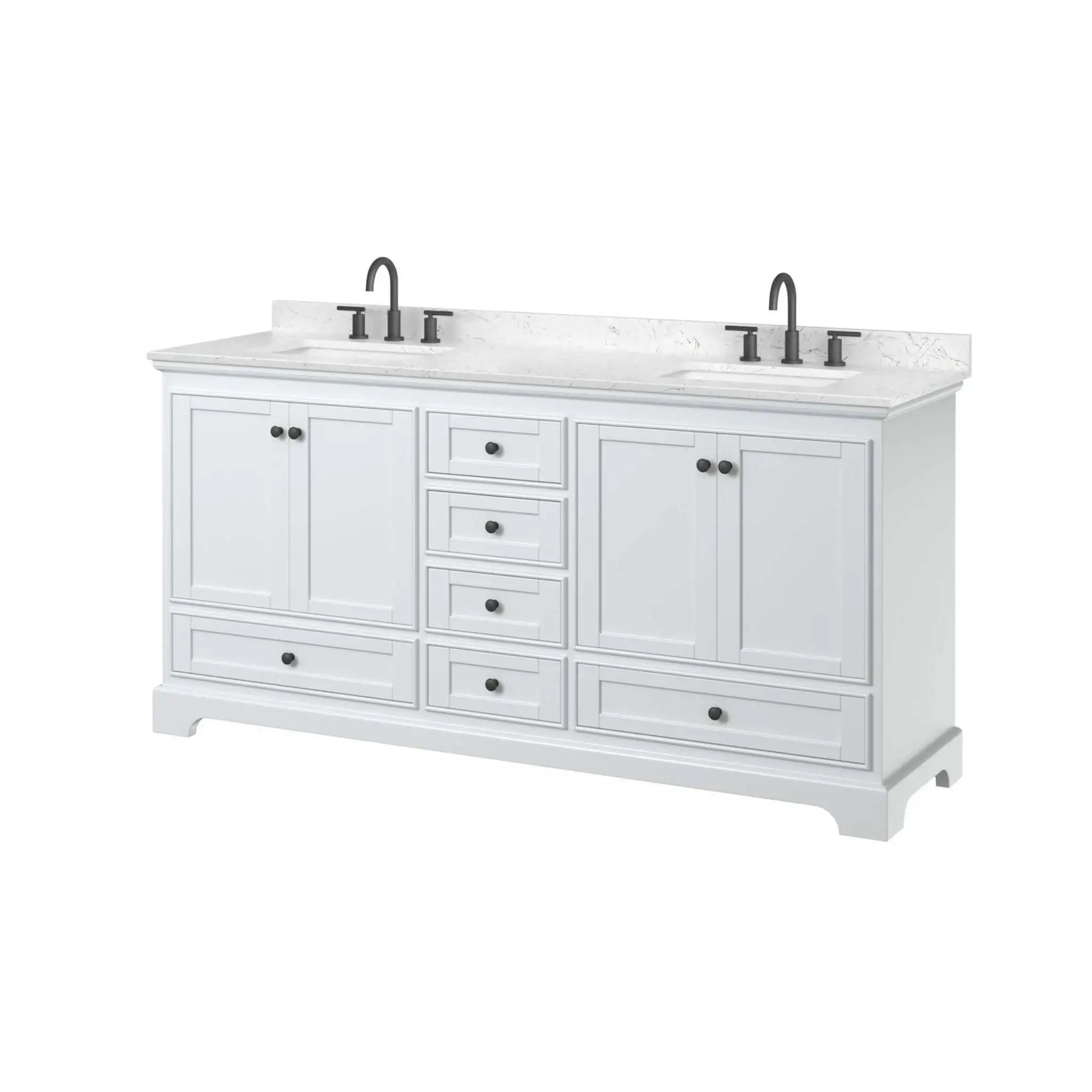72" Deborah Double Bathroom Vanity in White with Matte Black Trim by Wyndham