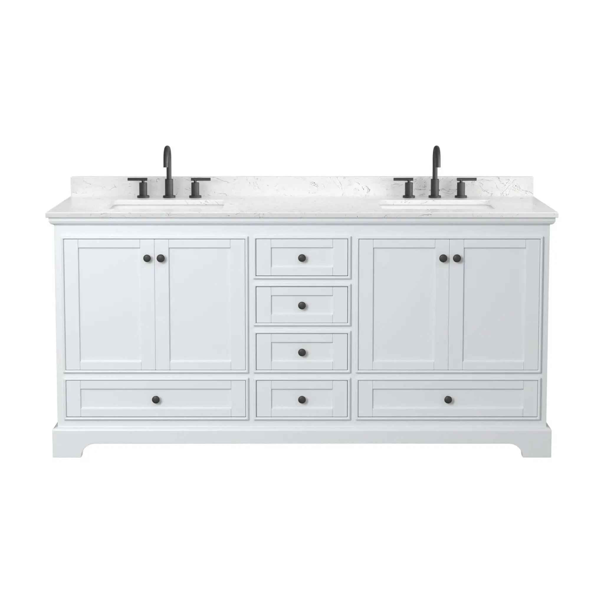 72" Deborah Double Bathroom Vanity in White with Matte Black Trim by Wyndham