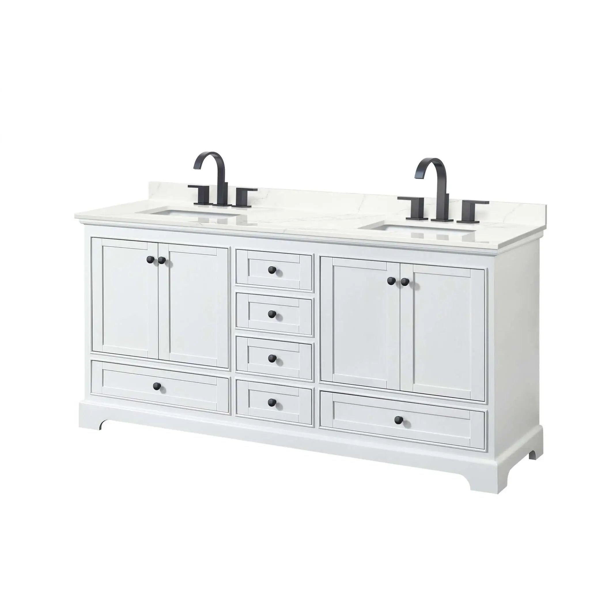 72" Deborah Double Bathroom Vanity in White with Matte Black Trim by Wyndham