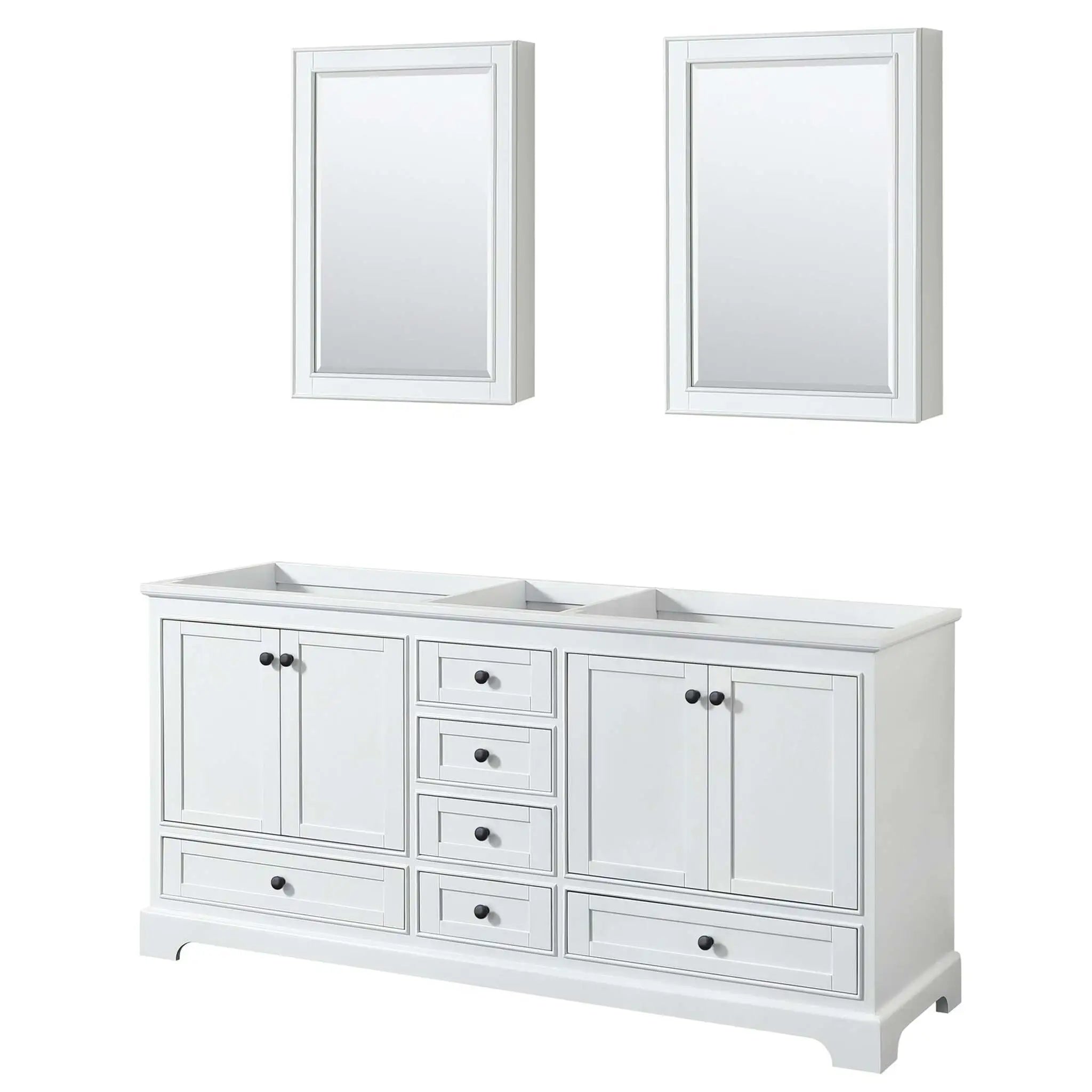 72" Deborah Double Bathroom Vanity in White with Matte Black Trim & Medicine Cabinet by Wyndham