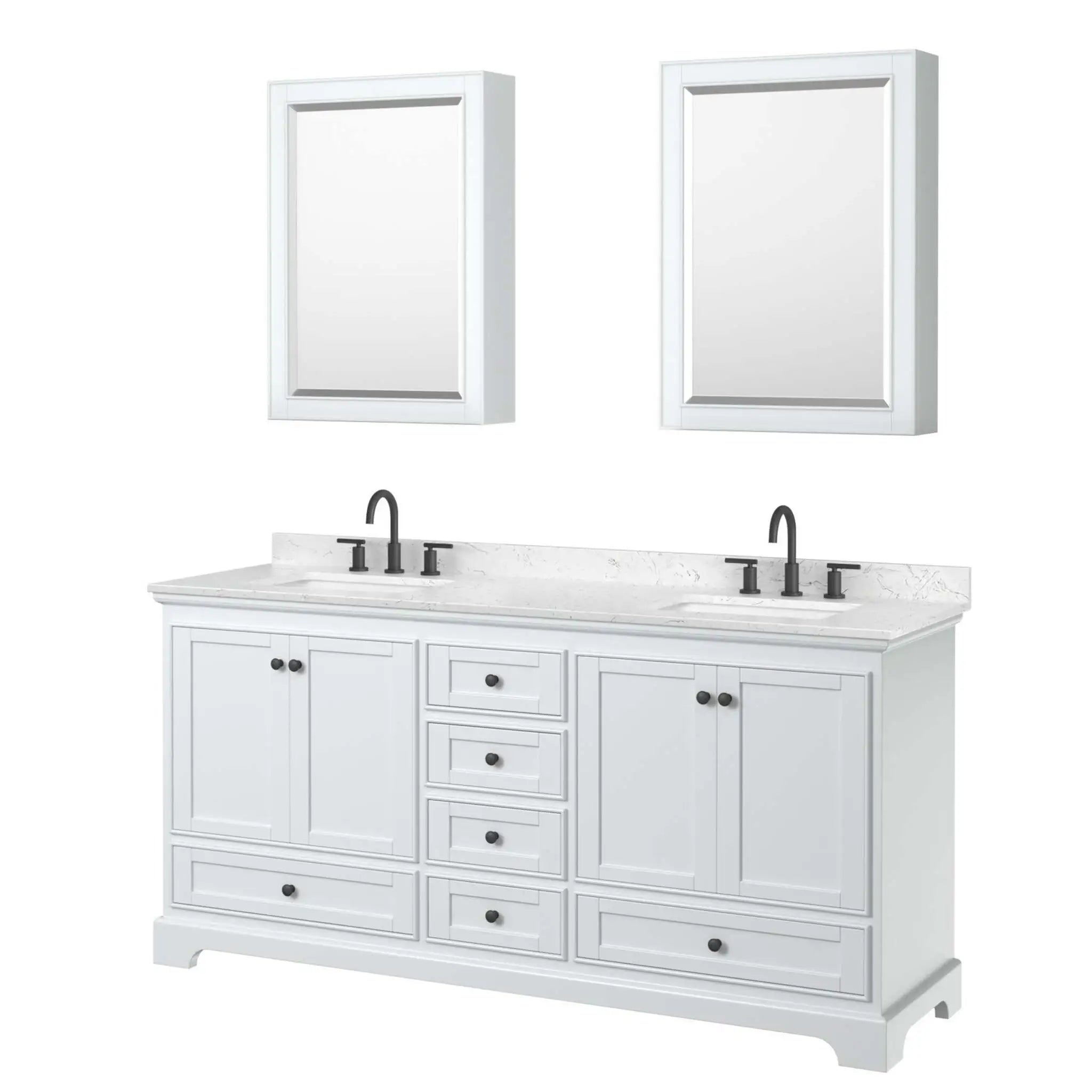 72" Deborah Double Bathroom Vanity in White with Matte Black Trim & Medicine Cabinet by Wyndham