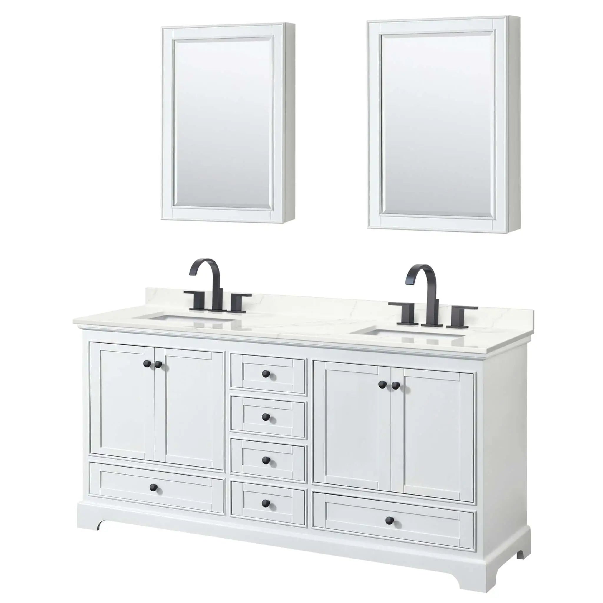 72" Deborah Double Bathroom Vanity in White with Matte Black Trim & Medicine Cabinet by Wyndham