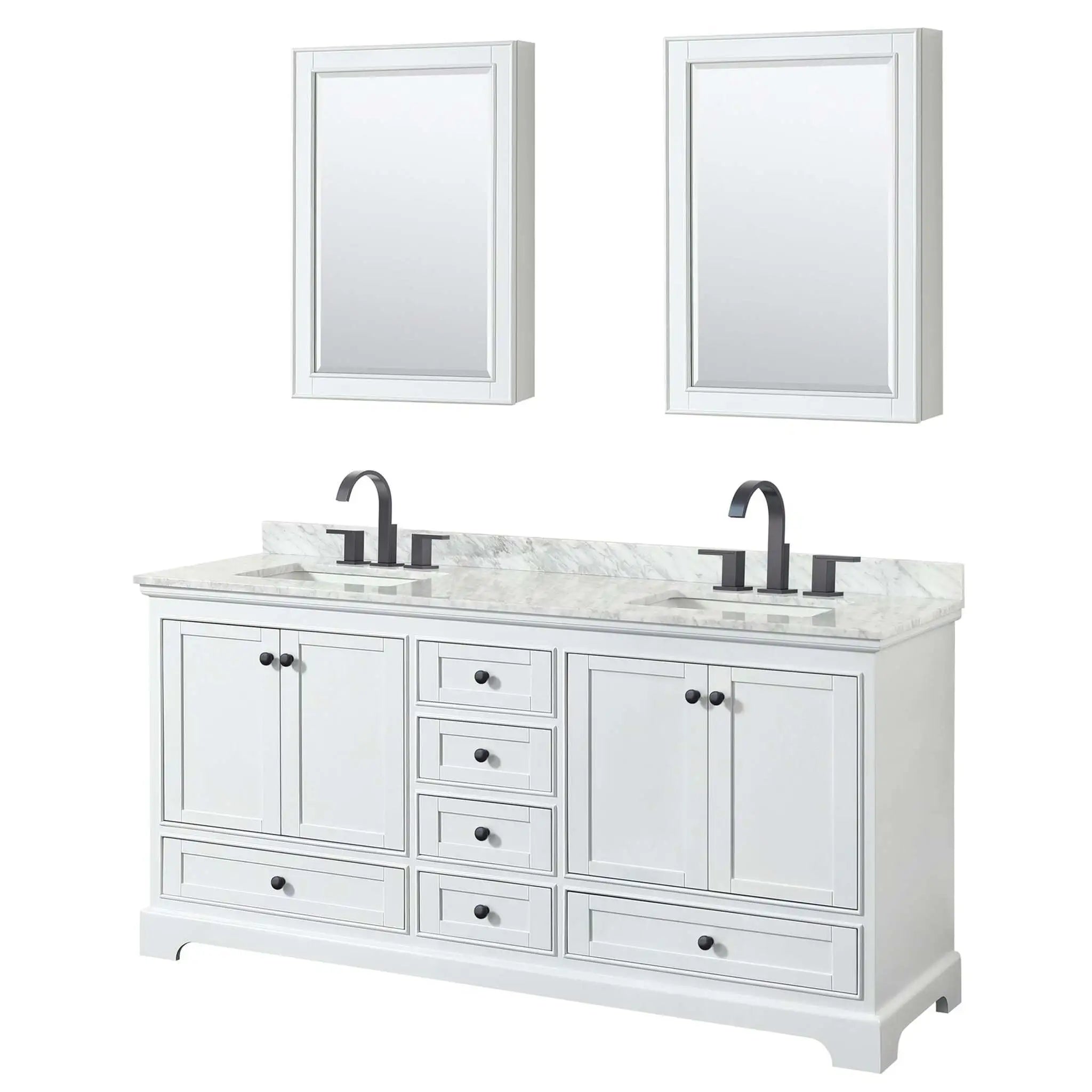 72" Deborah Double Bathroom Vanity in White with Matte Black Trim & Medicine Cabinet by Wyndham