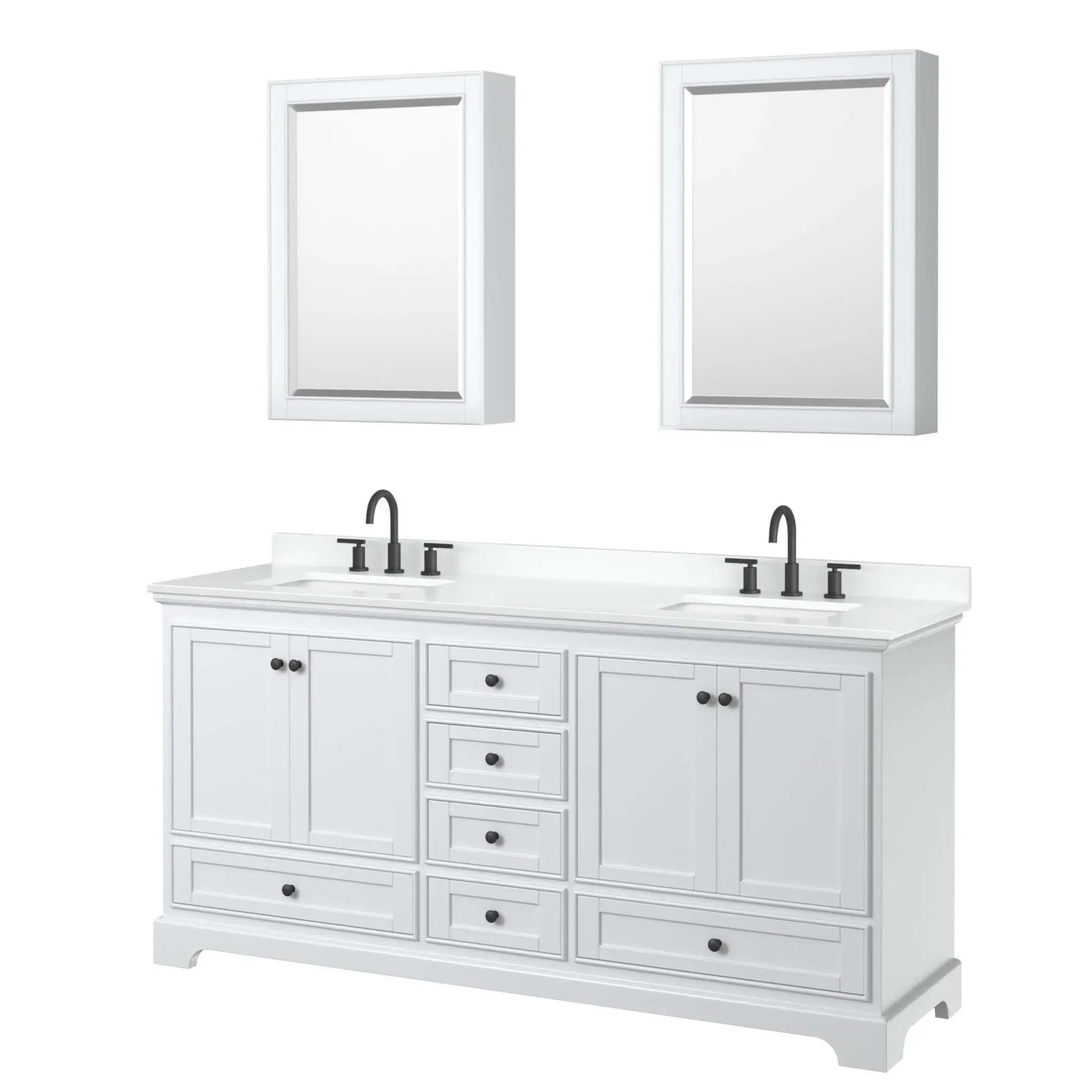 72" Deborah Double Bathroom Vanity in White with Matte Black Trim & Medicine Cabinet by Wyndham