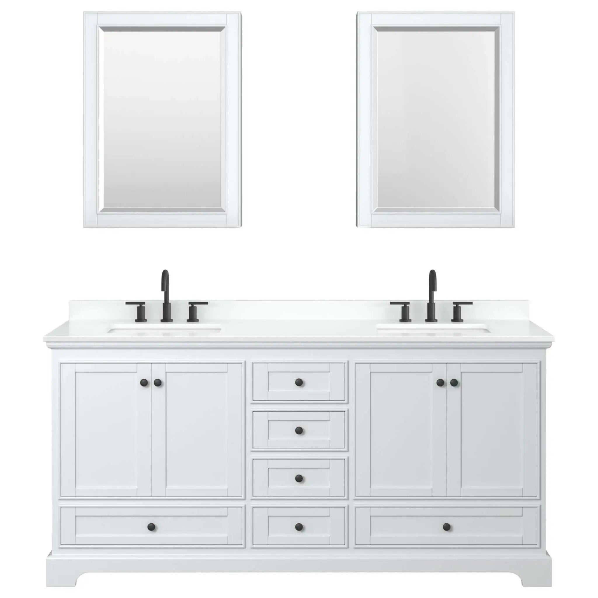 72" Deborah Double Bathroom Vanity in White with Matte Black Trim & Medicine Cabinet by Wyndham