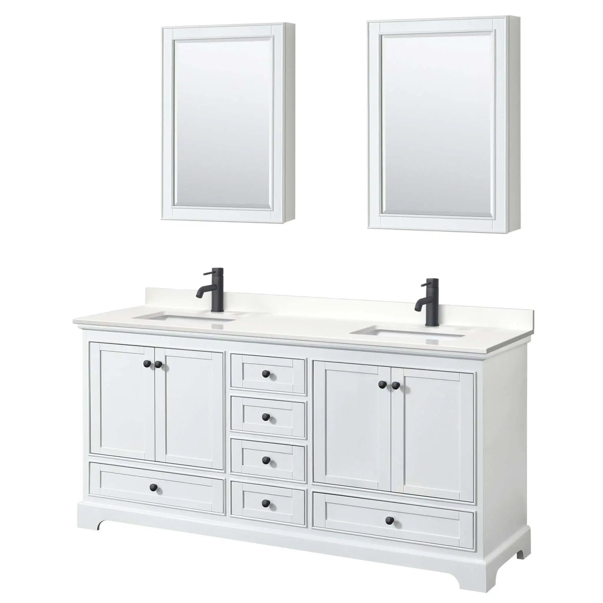 72" Deborah Double Bathroom Vanity in White with Matte Black Trim & Medicine Cabinet by Wyndham